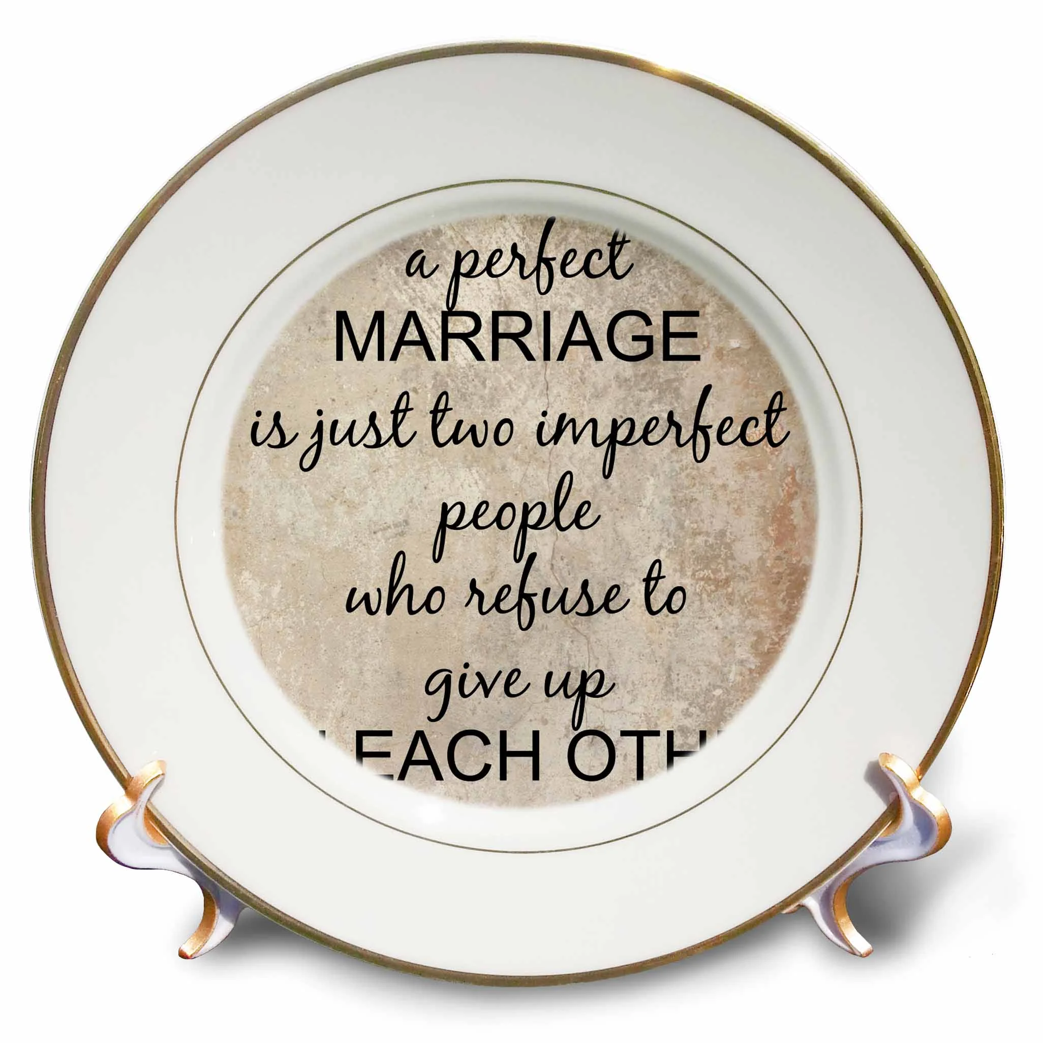 3dRose a perfect marriage, black lettering on picture of marble print background, Porcelain Plate, 8-inch