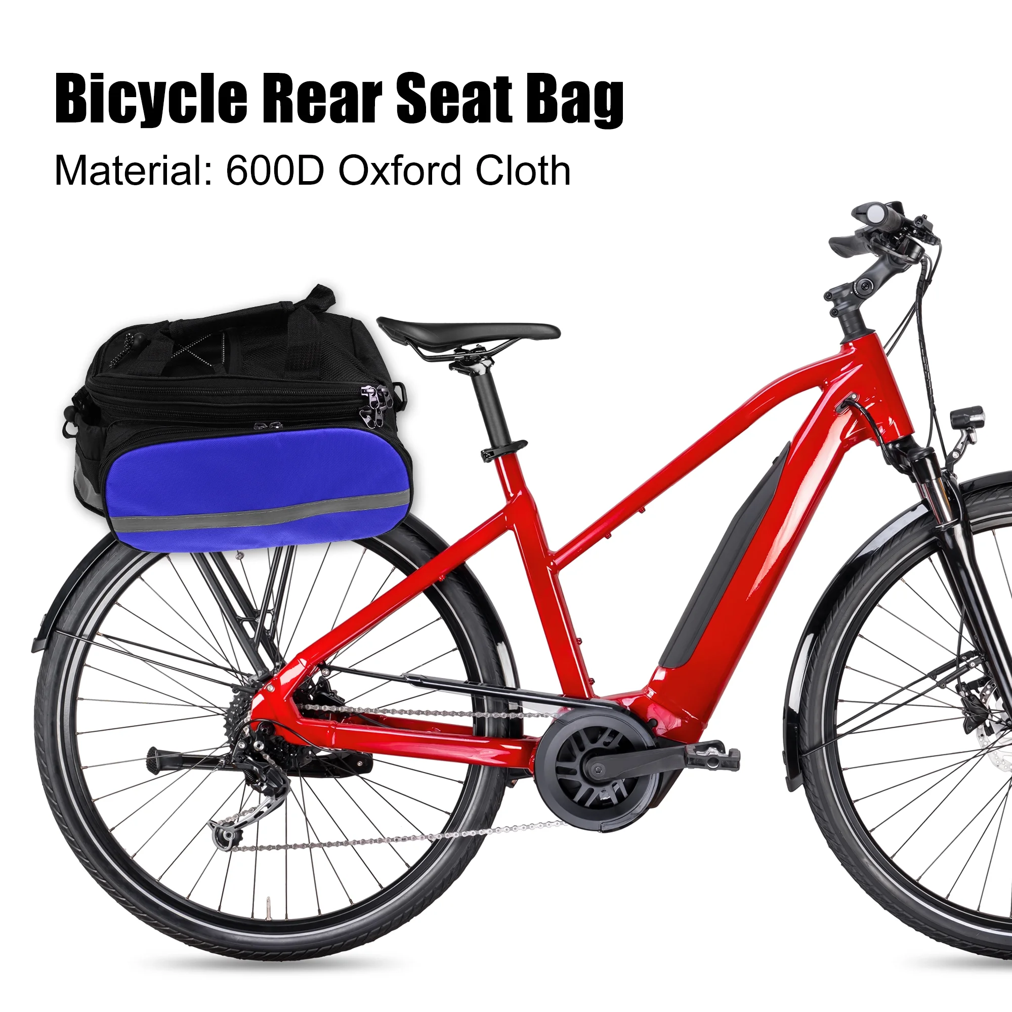 Bicycle Trunk Storage Frame Bag 600D Oxford Cloth Waterproof Universal for Bike Rear Rack Black Blue