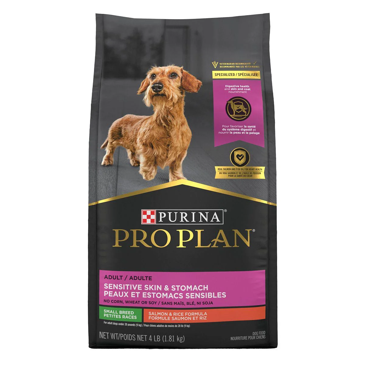 Purina Pro Plan Sensitive Skin and Stomach Adult Dog Food Small Breed Salmon and Rice Formula 4 lb.