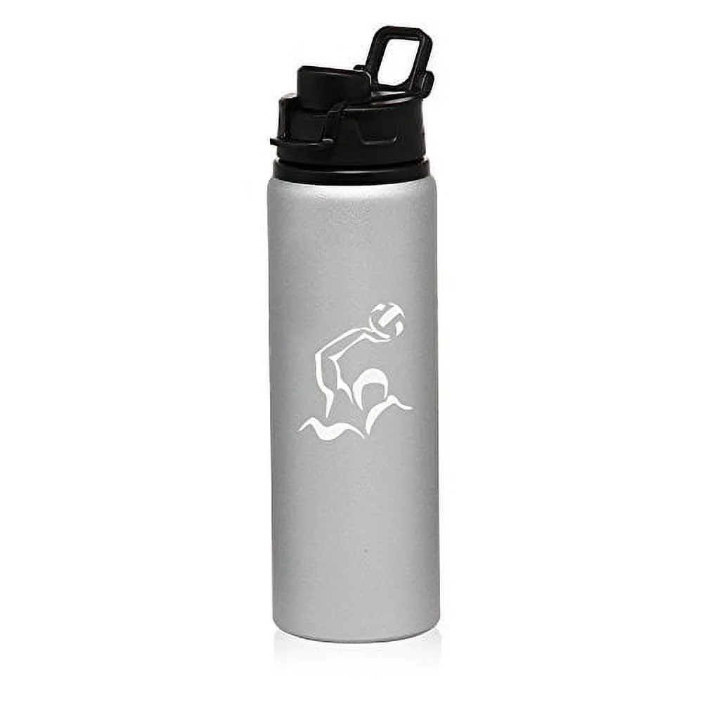 25 oz Aluminum Sports Water Travel Bottle Water Polo (Silver)