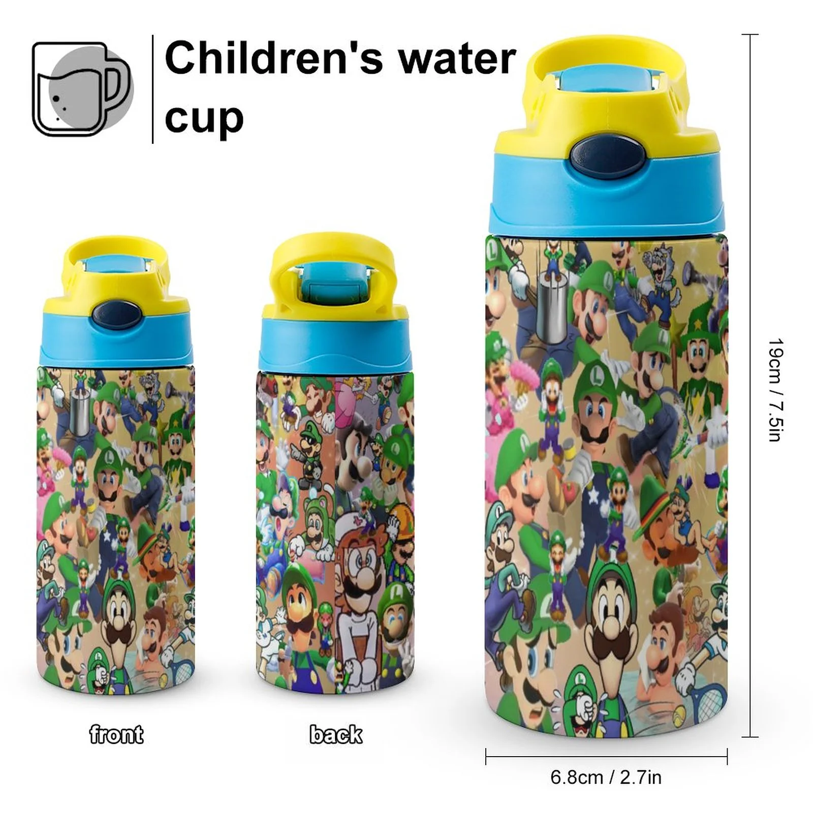 Luigi's Mansion Game Cartoon Kid's Insulated Water Bottle With Straw Vacuum Stainless Steel Cup Leak-Proof Children Toddler Thermoses