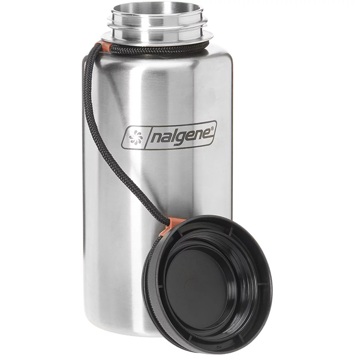 Nalgene Standard Wide Mouth Tethered Lid Water Bottle - 38 oz. - Stainless Steel