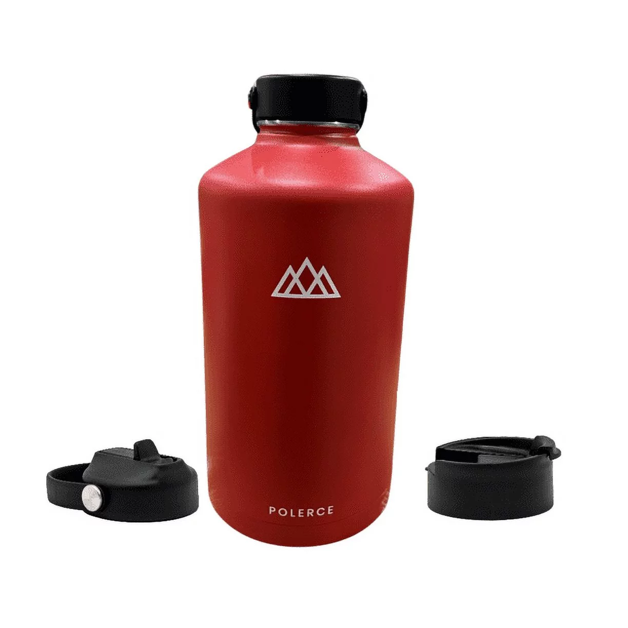 1 Gallon Red Polerce Vacuum Insulated Bottle with 3 Lids - Stainless Steel Double Wall Thermally Insulated Flask - 128 oz