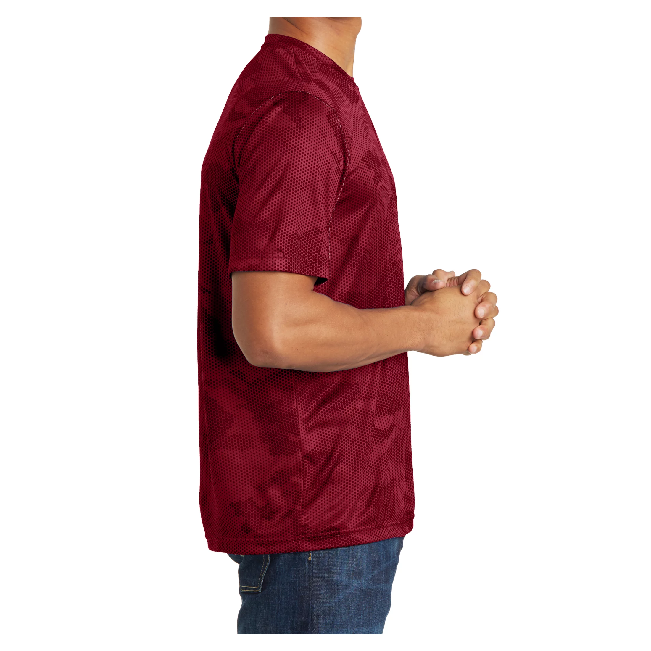 Mens Moisture Wicking CamoHex Polyester T-Shirt Deep Red XS