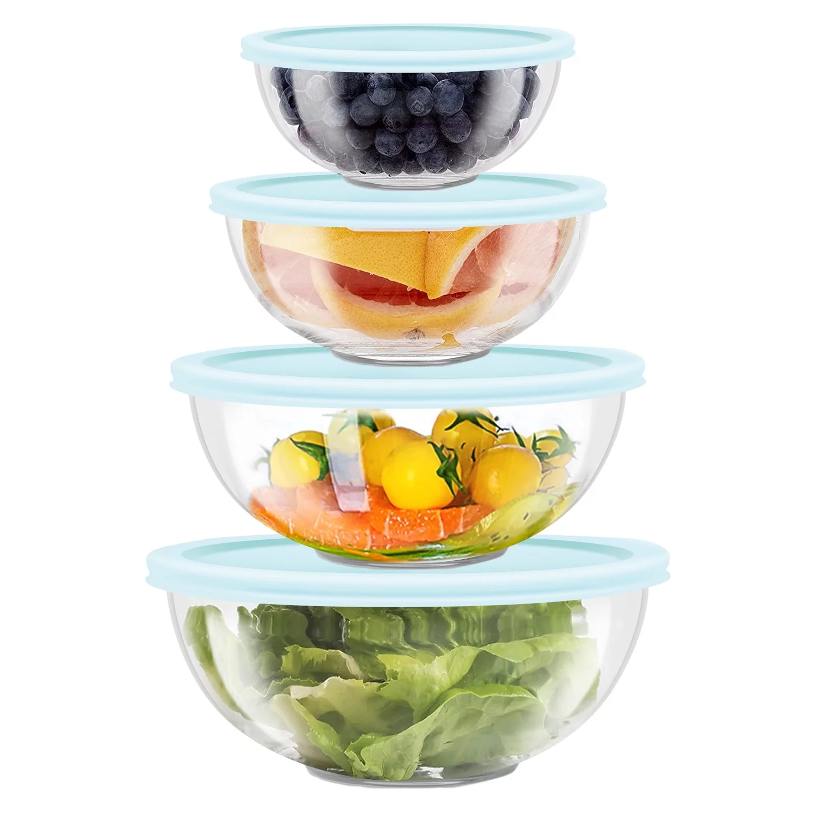 WhiteRhino Glass Mixing Bowls Set of 8pcs Storage Container,Large Mixing Bowl for Kitchen