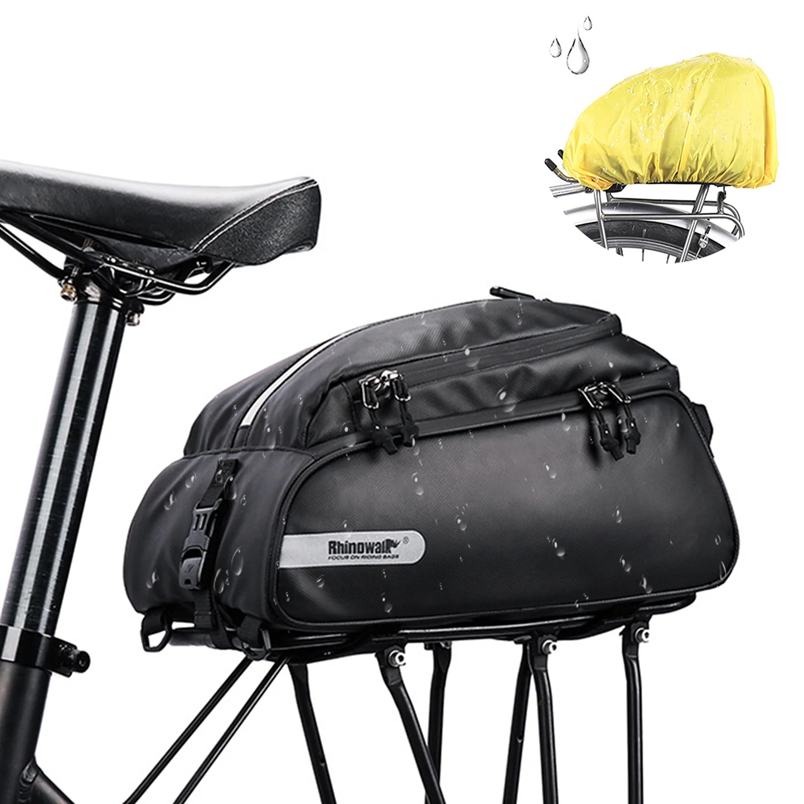 Rhinowalk Bike Trunk Bag, Waterproof Polyester Rear Rack Bag for Bicycles, Versatile Shoulder Bag for