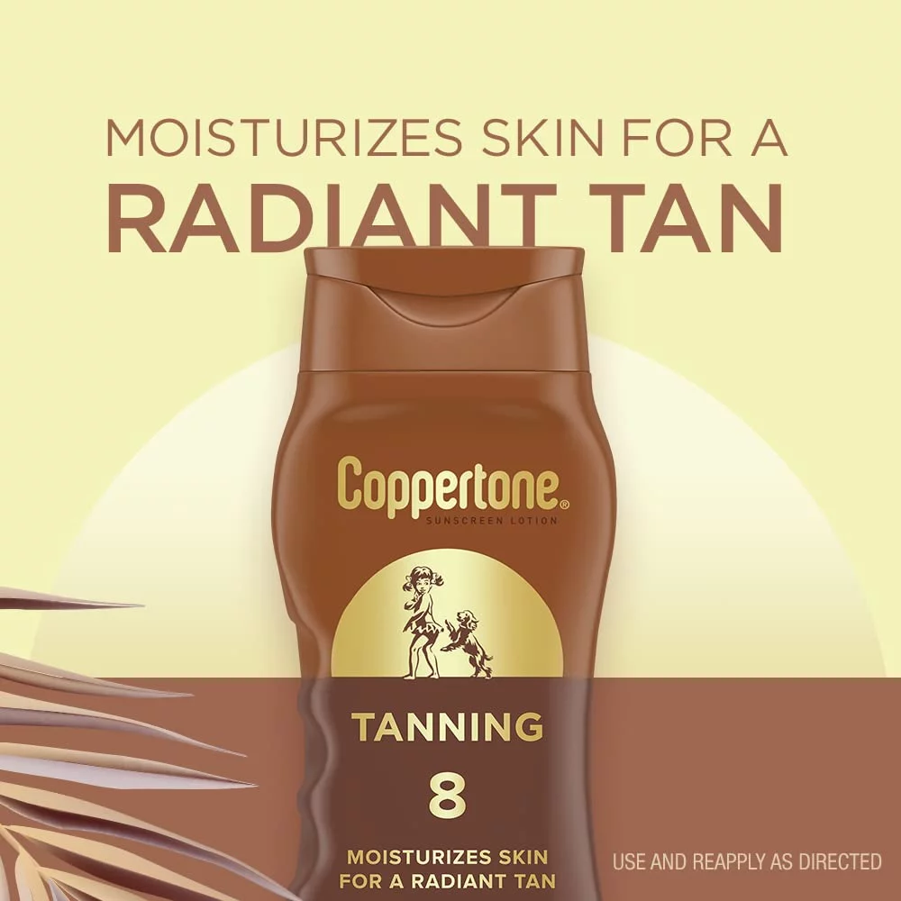 Coppertone Tanning Sunscreen Lotion, Water Resistant Body Sunscreen Spf 8, Broad Spectrum Spf 8 Sunscreen Pack, 8 Fl Oz Bottle, Pack Of 2.