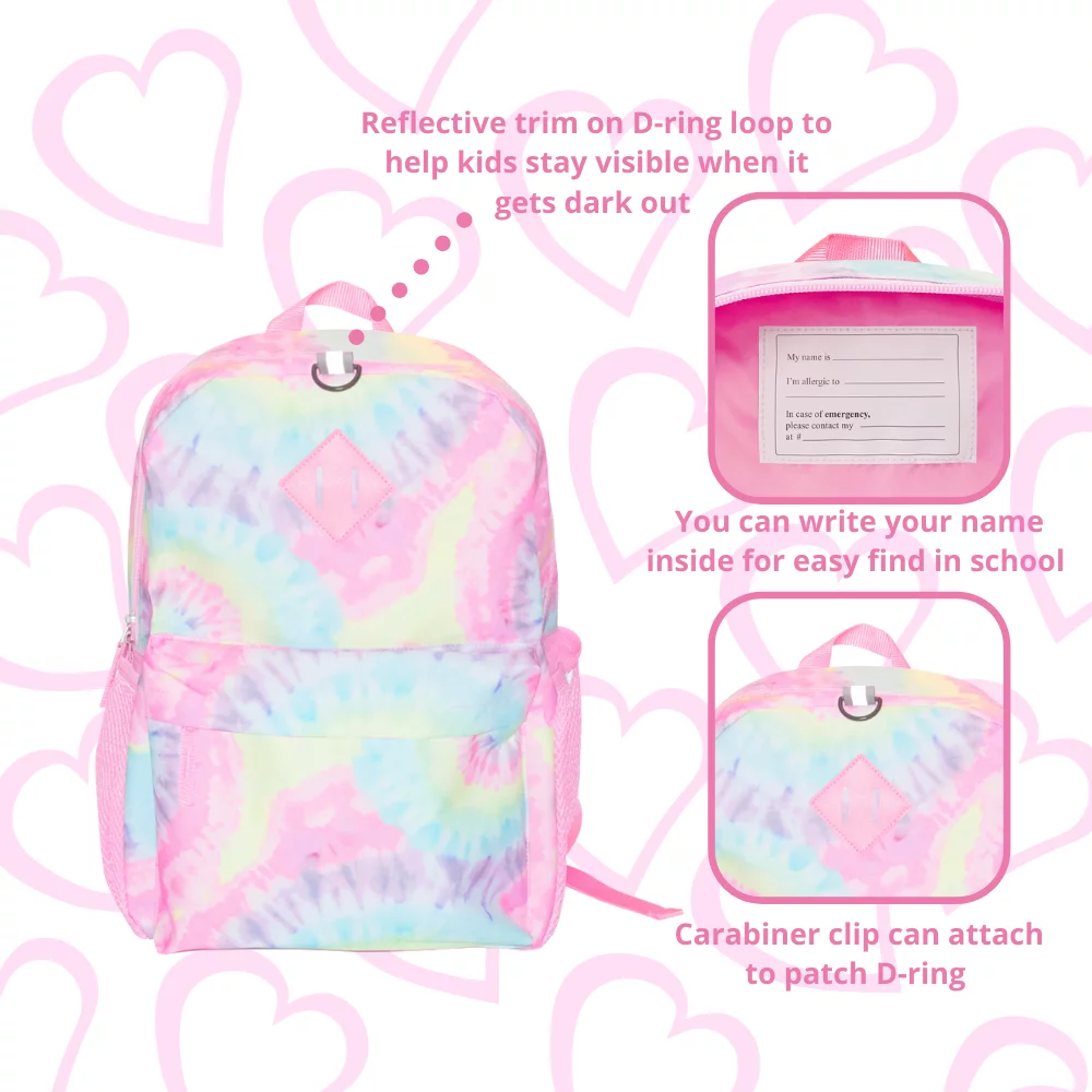 Ralme Tie Dye Girls Backpack with Lunch Box and Water Bottle 6 Piece Set 16 Inch