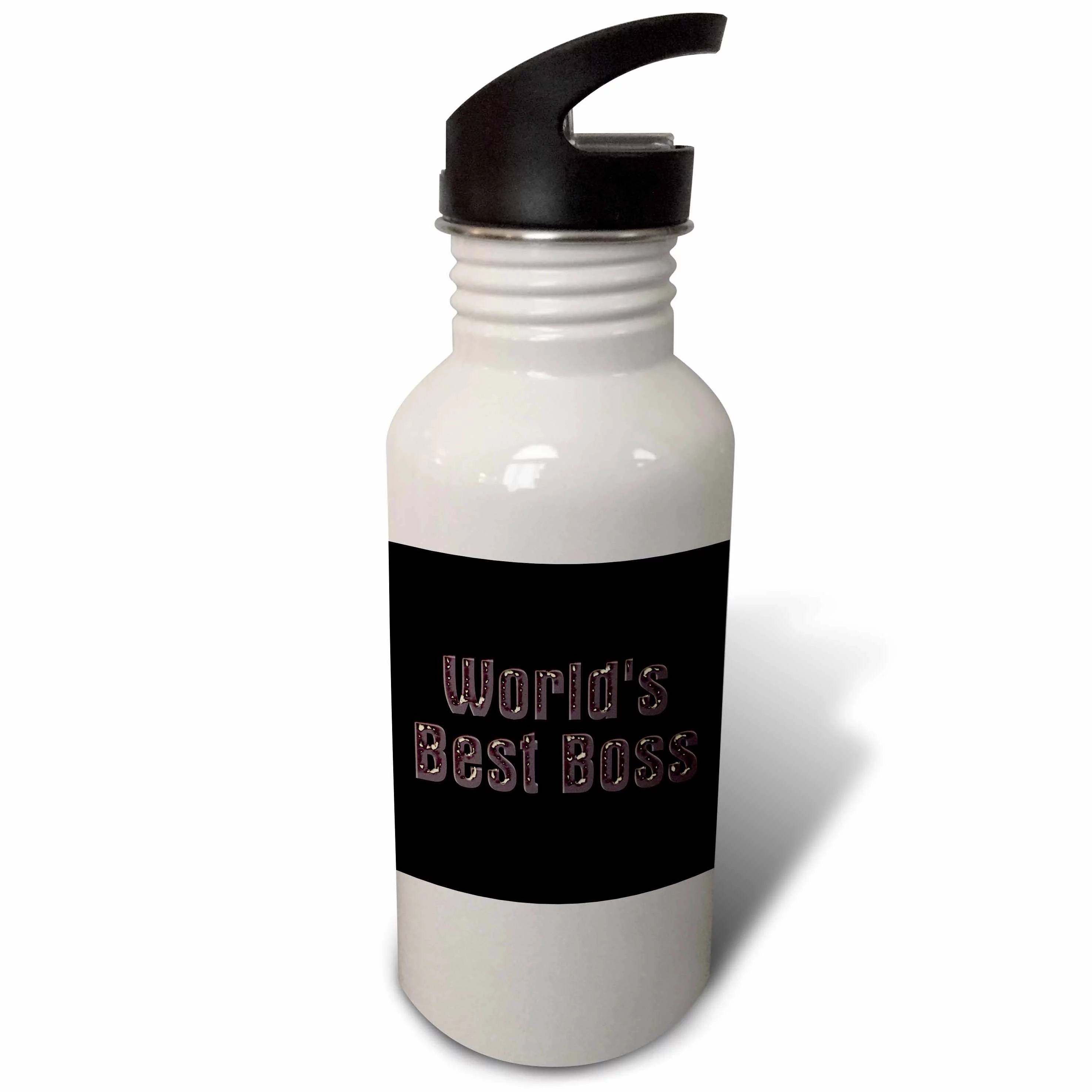 3dRose Worlds Best Boss on black background, Sports Water Bottle, 21oz