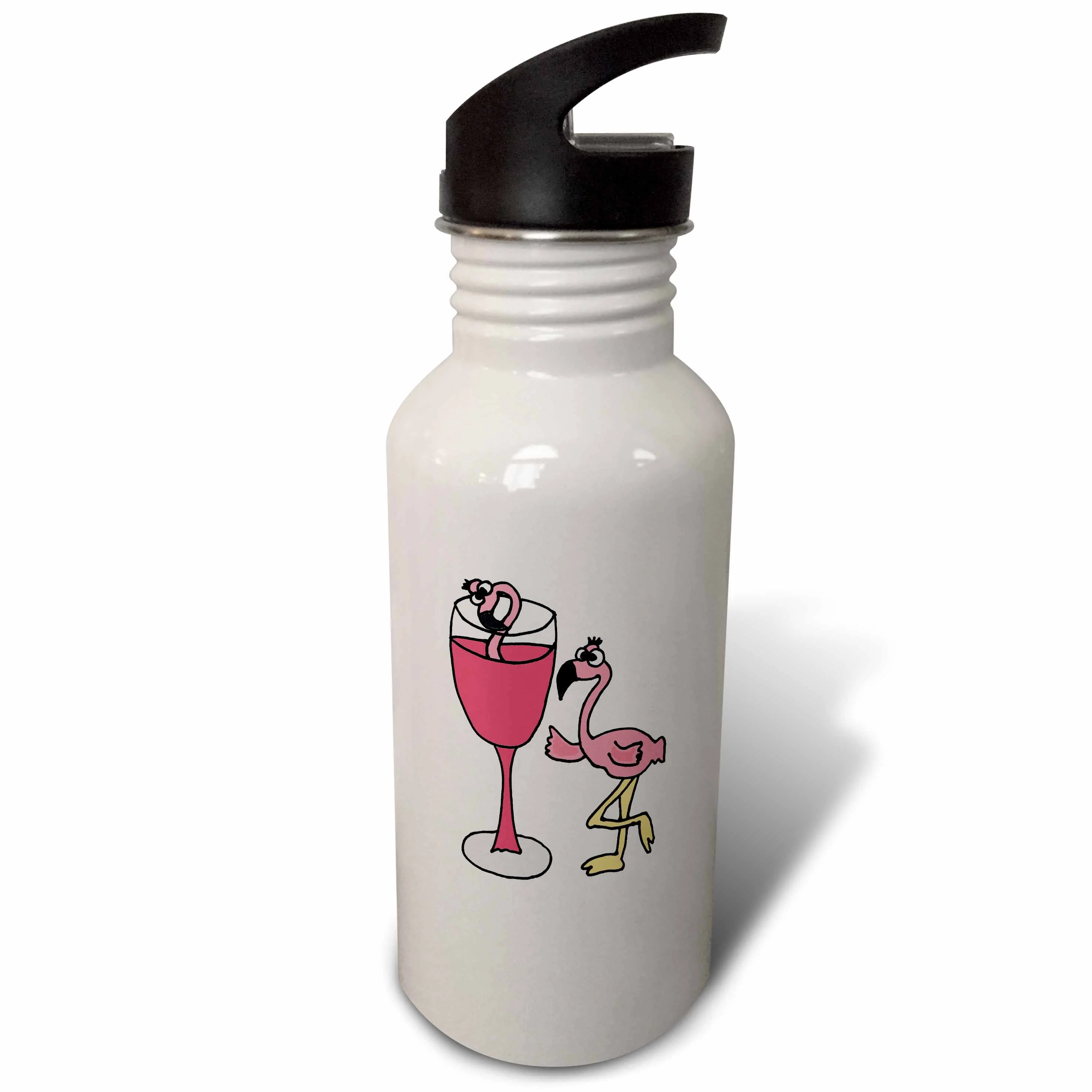 Funny Pink Flamingo next to Red Wine Glass 21 oz Sports Water Bottle wb-196252-1
