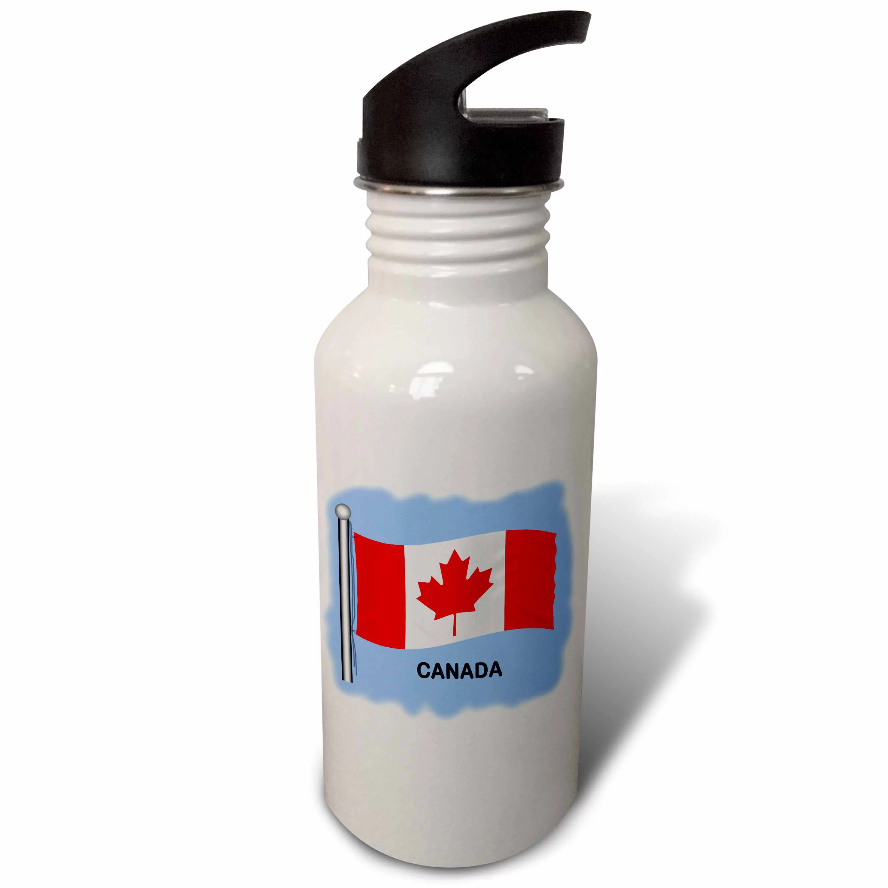 Canadian flag waving on a blue background. 21 oz Sports Water Bottle wb-58717-1