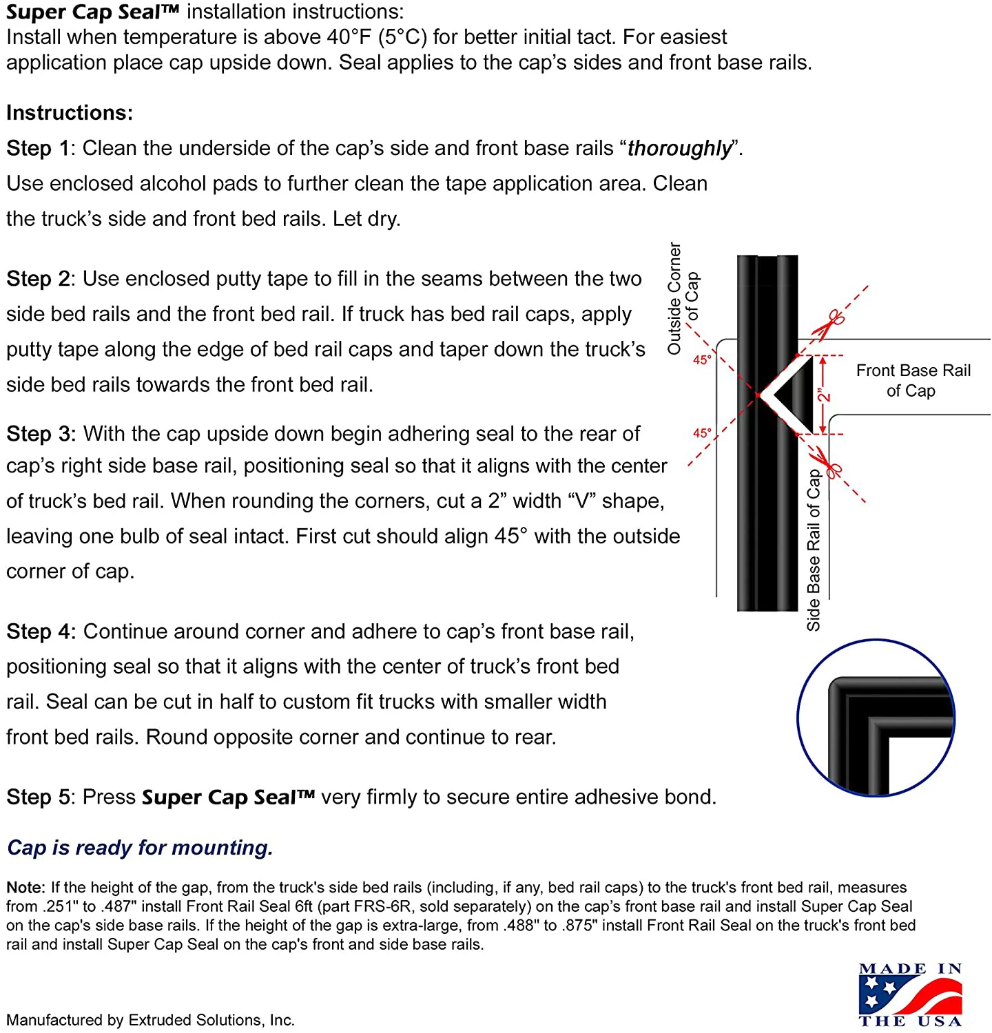 ESI Super Cap Seal and 4 G-1 Clamps for Short Bed Pickup Truck