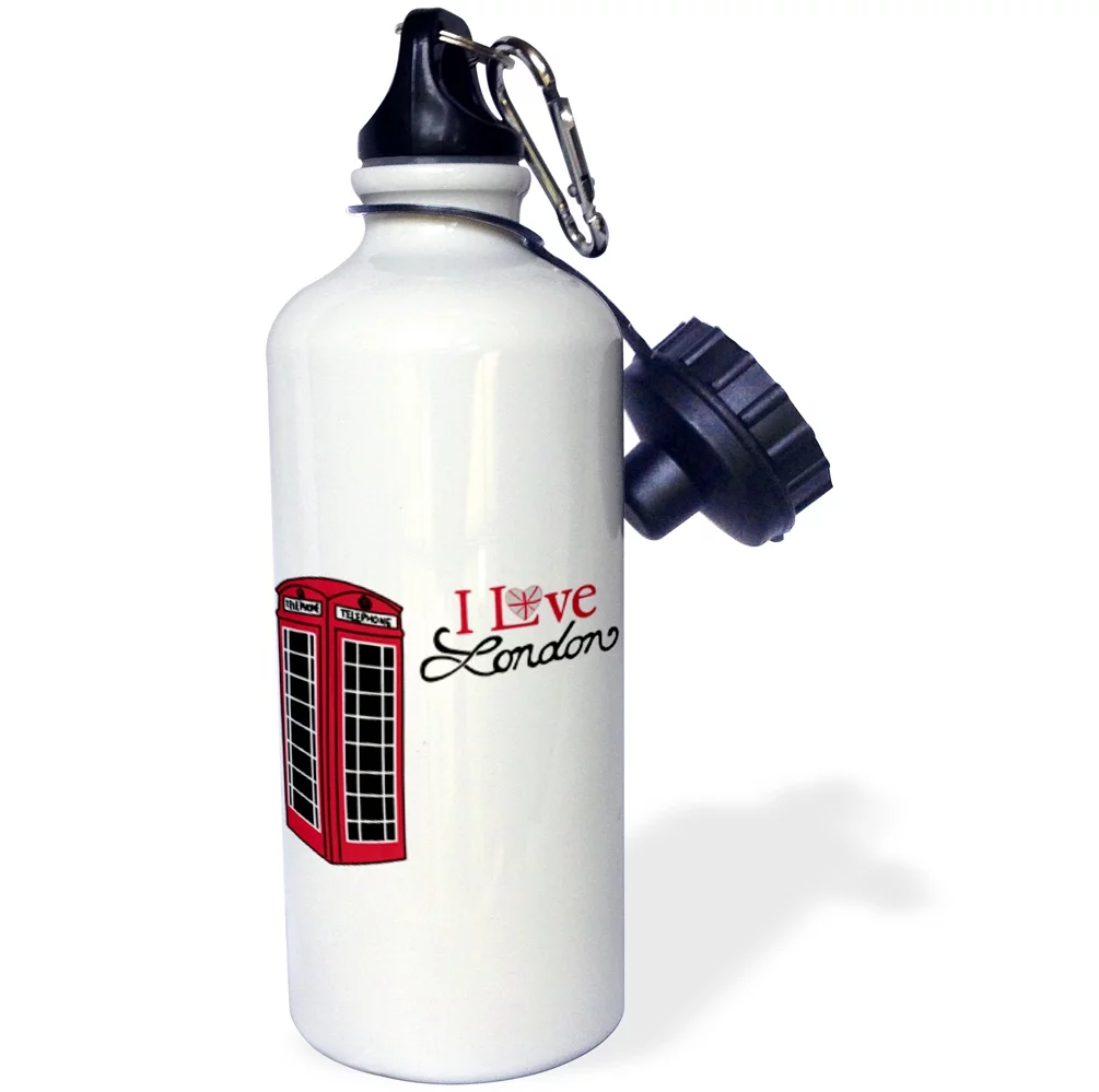 3dRose I Love London Red Telephone Booth - Straw Water Bottle, 21-ounce