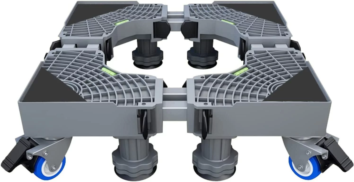 Furniture Dolly Fridge Stand Mobile Base, With 4 Locking Refrigerator Wheels And 8 Strong Feet For Washer Dryer Washing Machine Stand Pedestal, Refrigerator Stand, Adjustable Appliance Dolly - Square