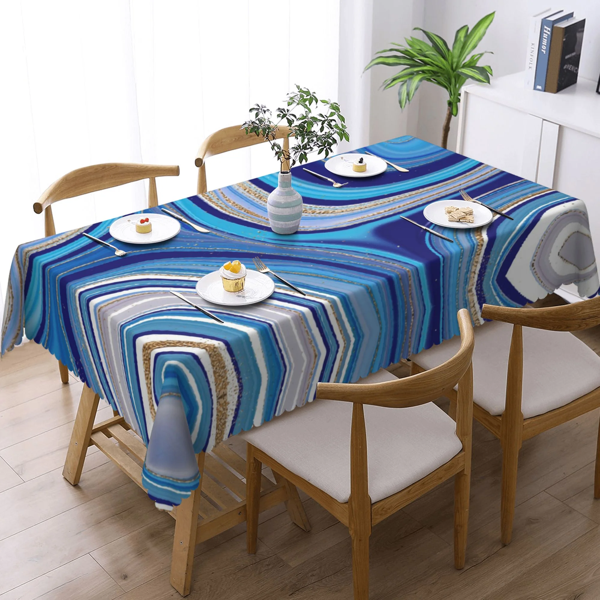 XMXY Table Cloth Rectangle Table, Elegant Luxury Blue Gradient Dining Table Cover Waterproof Washable Outdoor Tablecloth, 54 X 72 Inch