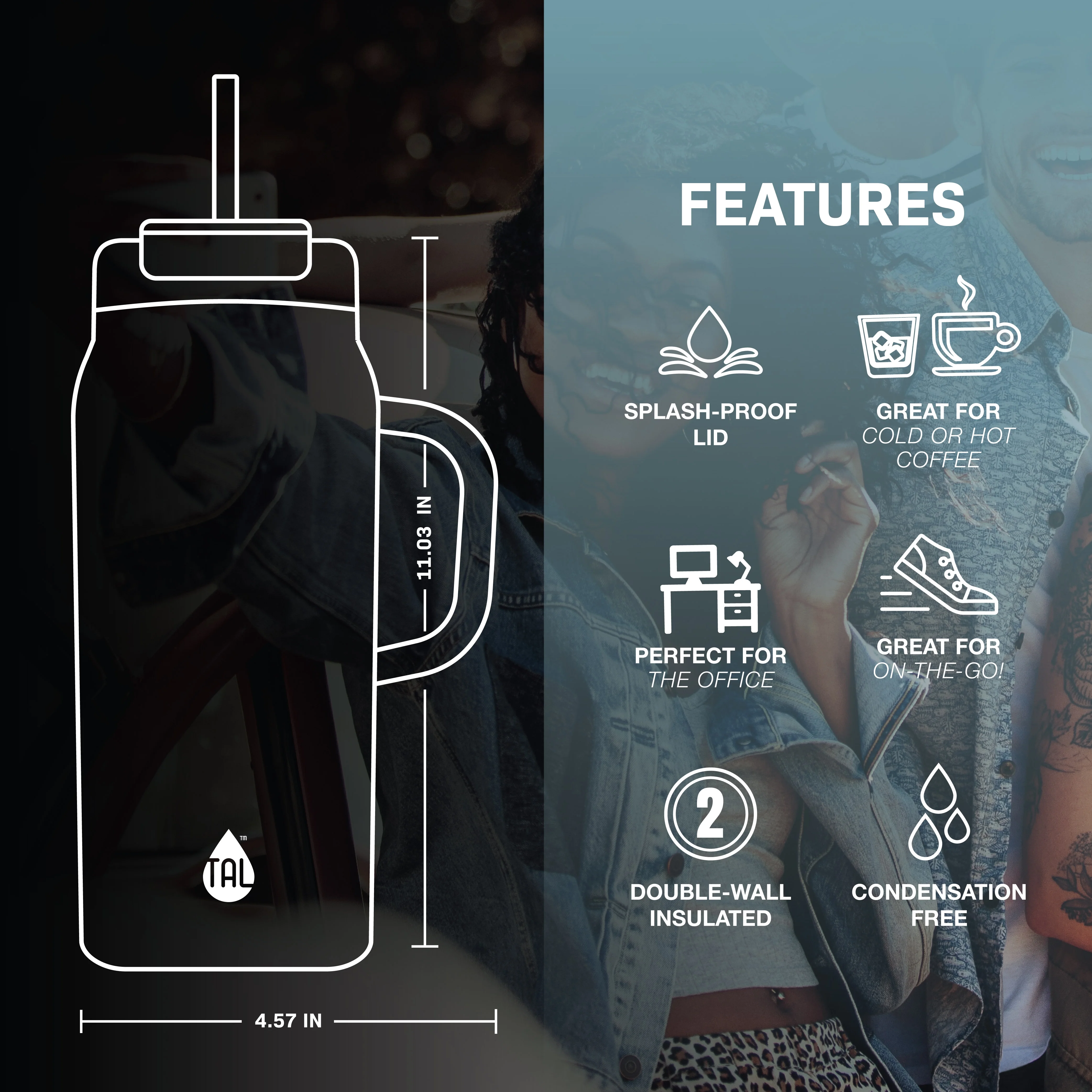 TAL Stainless Steel Hudson Tumbler with Straw 64 fl oz, Taupe