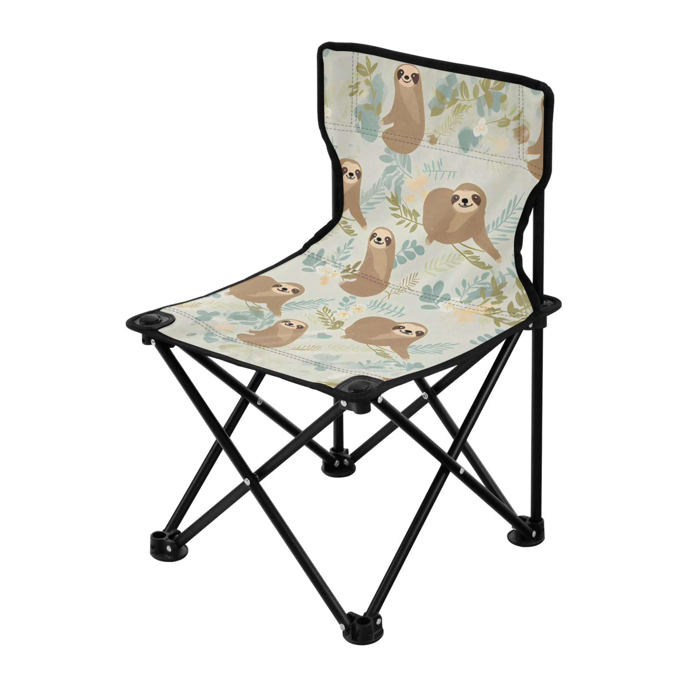 Sloth and Leaves Portable Camping Chair Outdoor Folding Beach Chair Fishing Chair Lawn Chair with Carry Bag Support to 220LBS