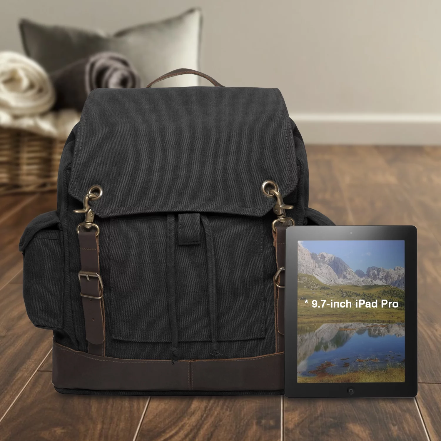 Browning Deer Heart Hunting Canvas Rucksack Backpack w/Leather Straps Black & Wh