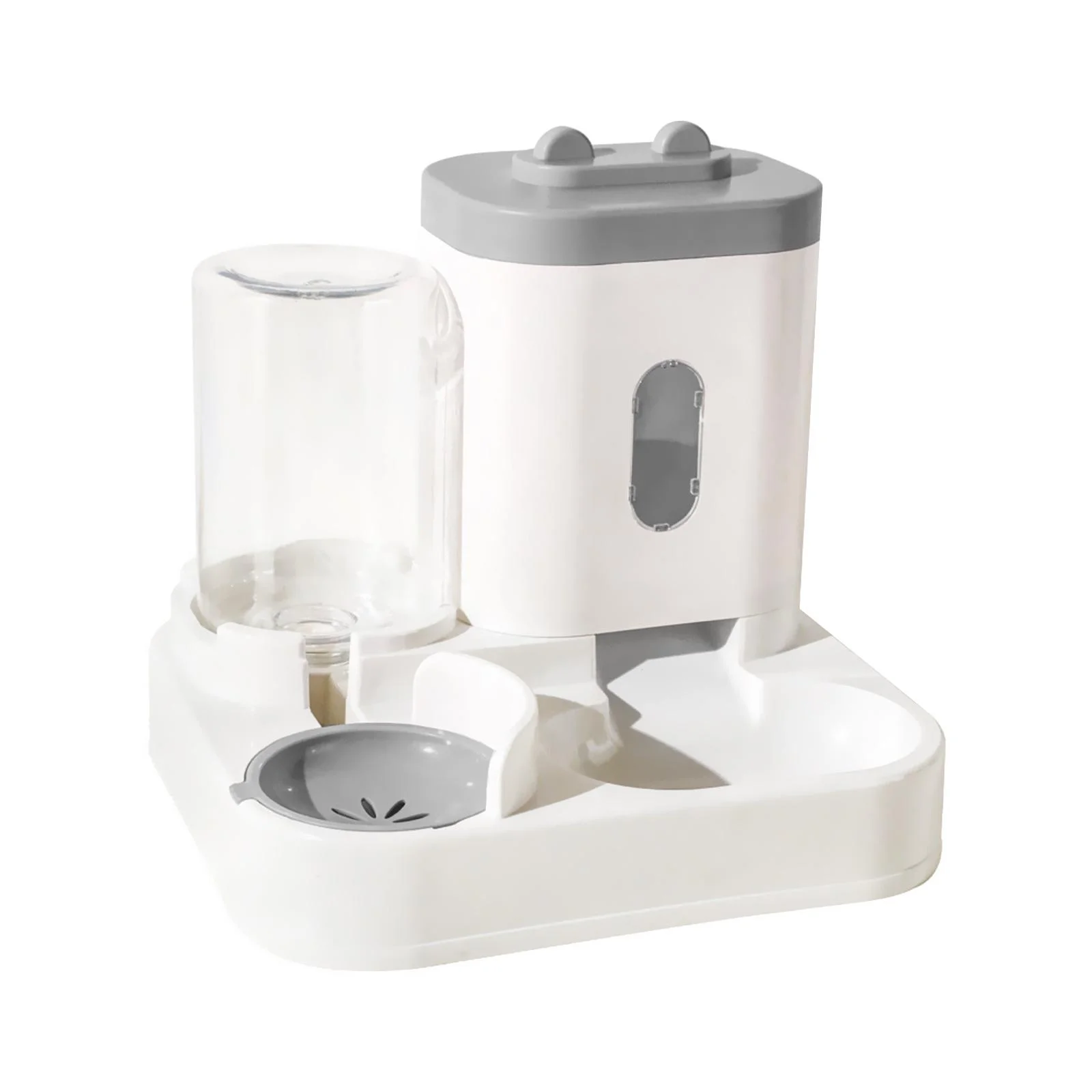 Toysmith 2 in 1 Automatic Pet Waterer, Automatic Pet Feeder, Detachable Bowl Portable Dispenser for Dogs Puppy Medium Pet Cats Rabbits gray