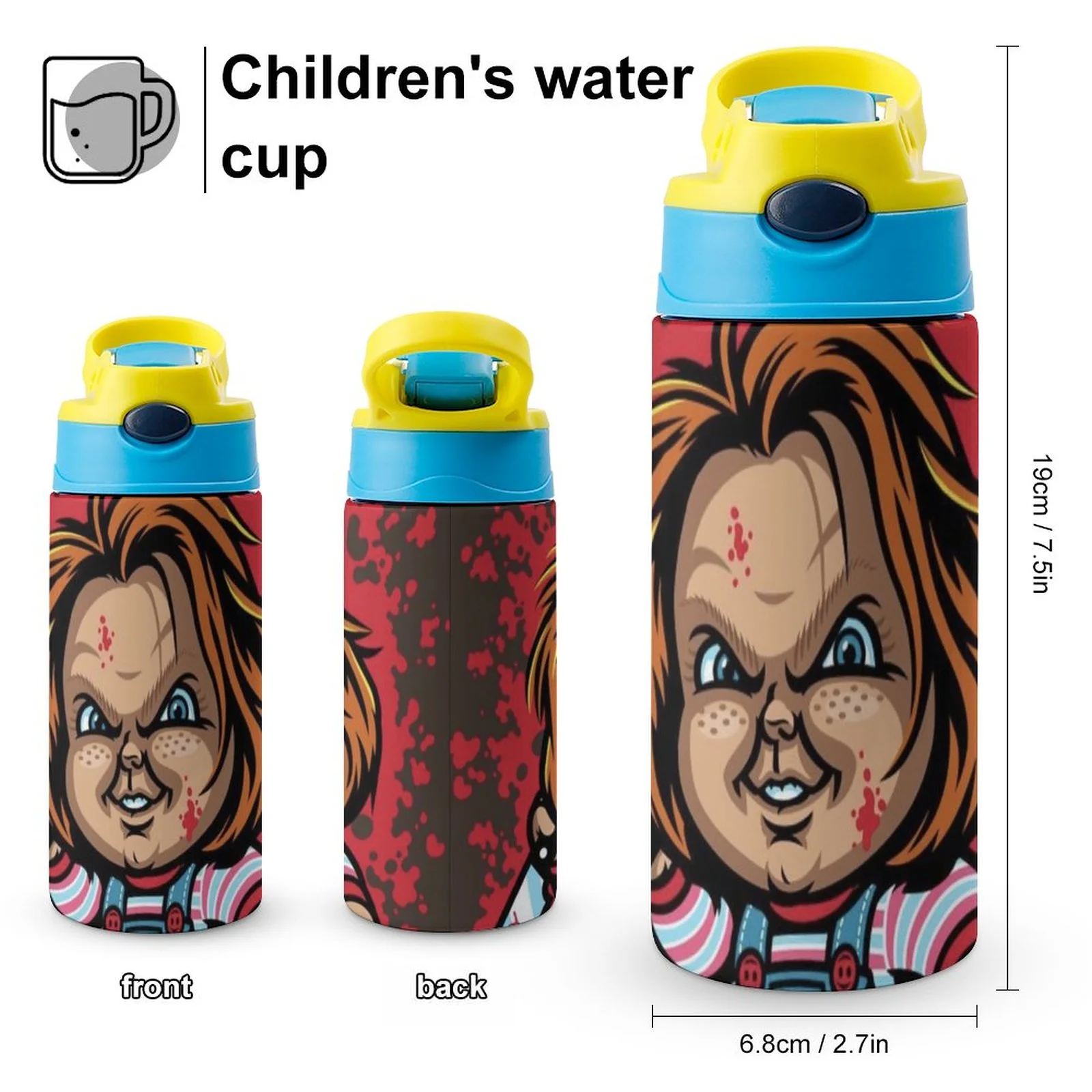 Chucky Movie Kid's Insulated Water Bottle With Straw Vacuum Stainless Steel Cup Leak-Proof Children Toddler Thermoses