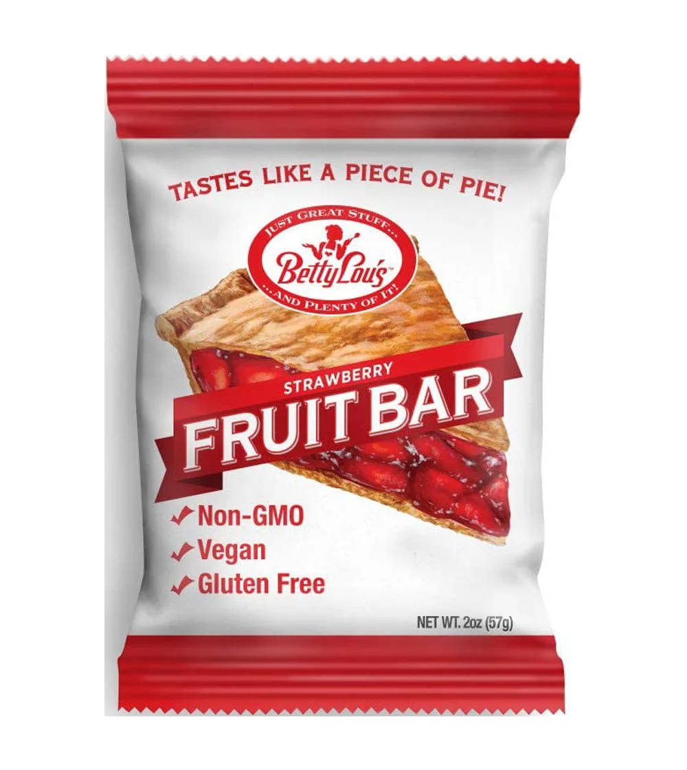 Betty Lou's Strawberry Fruit Bars, Vegan, Gluten Free Snack Bars 12 Ct.