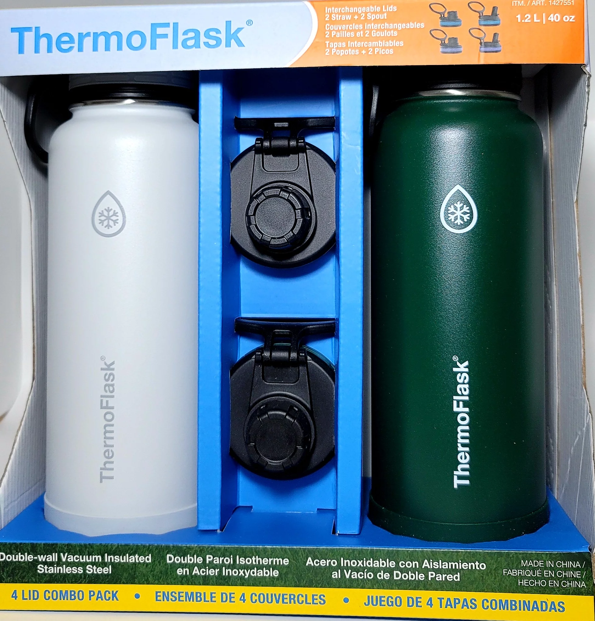 ThermoFlask 40oz Insulated Stainless Steel Water Bottle, 2-pack