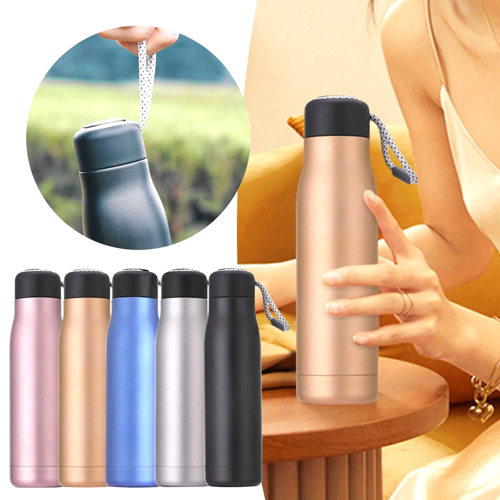 VBARHMQRT 5 Pack 18.5 Oz Insulated Water Bottle Double Walled Vacuum Stainless Steel Water Bottle Leak Proof