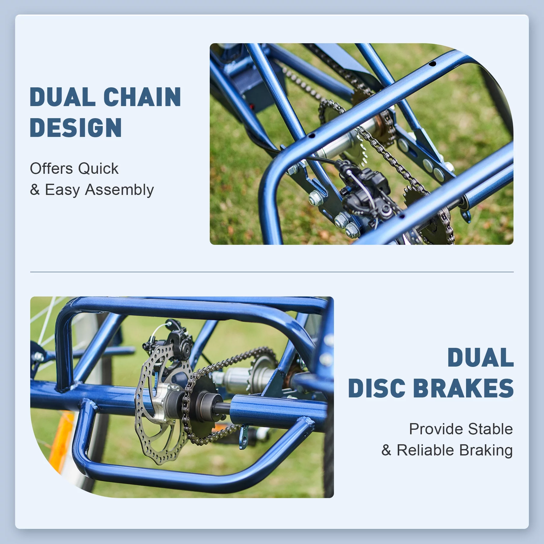 VIRIBUS 24 Inch Adult Trike 350W Dual Chain Electric Tricycle 36V 10Ah Navy