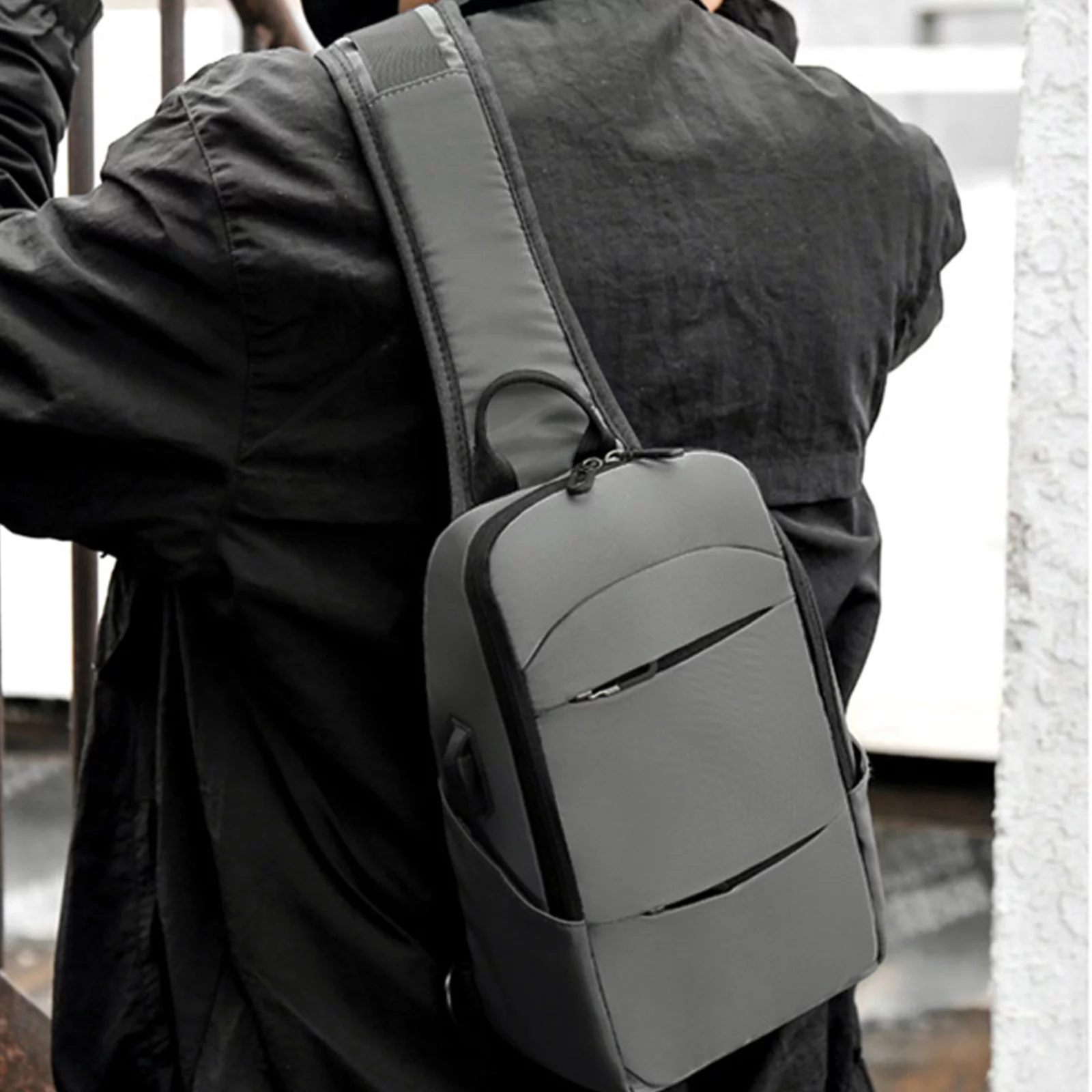 Messenger Bag,Men Chest Bag Shoulder Crossbody Bag Large Capacity Multifunctional Backpack Usb Charging Backpack Canvas Tote Bag for Women with Pockets Grey One Size