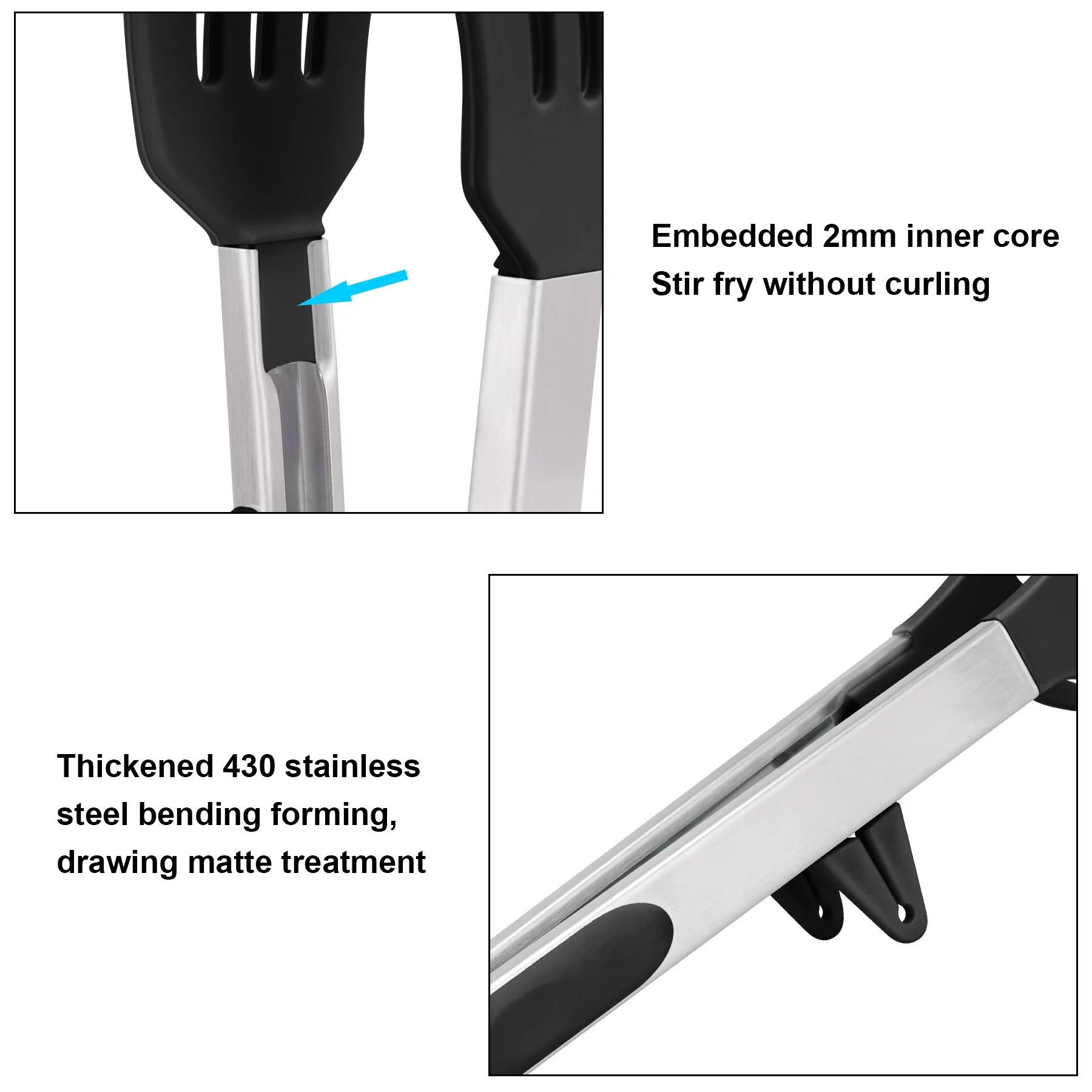 4in1 Stainless Steel Kitchen Food Tongs Set for Cooking with BPA Free Silicone Tips, Toaster Steak Pie Pizza Pasta Spaghetti Noodles Salad Fruit Vegetable Grill BBQ Buffet Clamp Serving Tools Gadgets