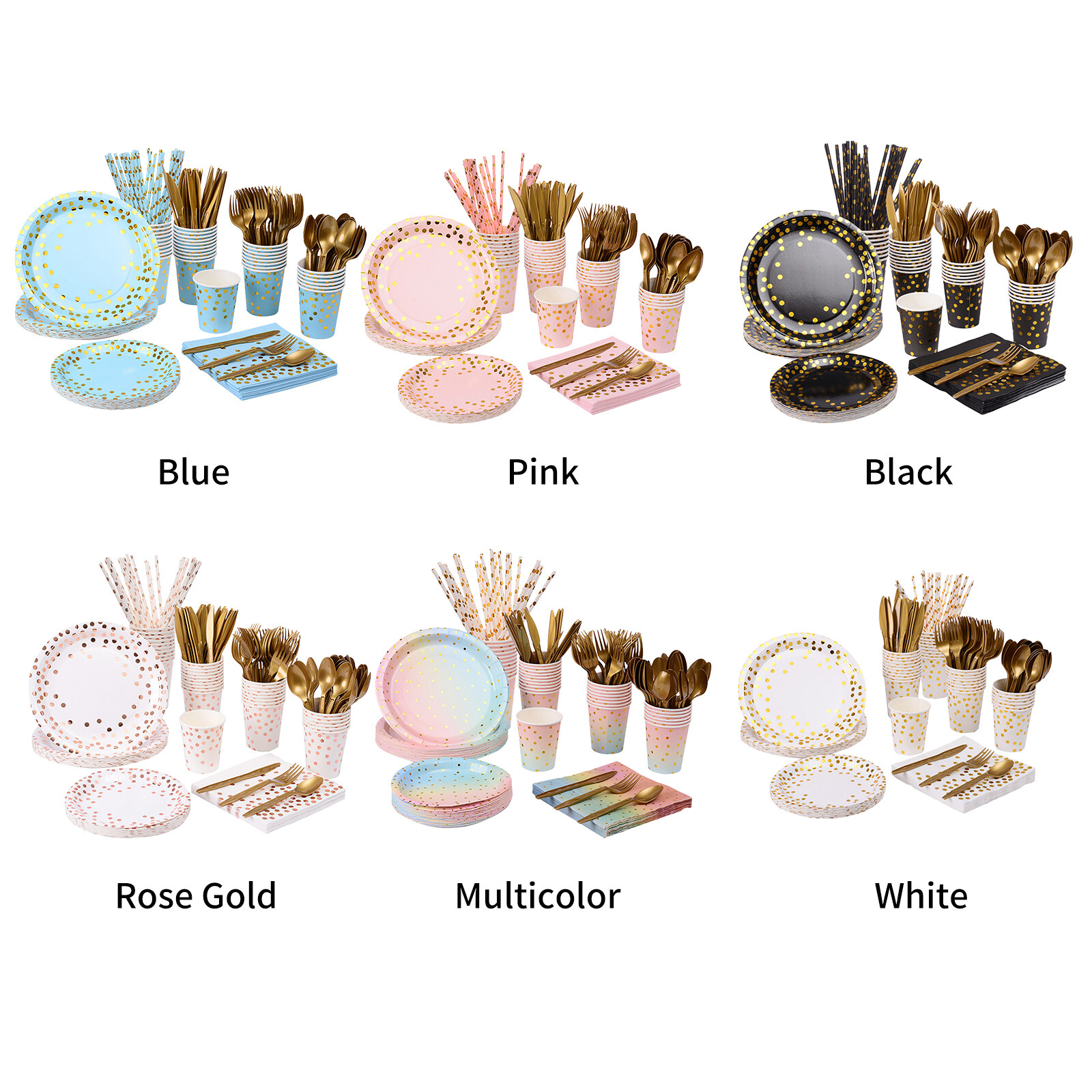 Disposable Tableware Set for 25 Guests Disposable Paper Birthday Dinnerware Plates Forks Knives Spoons Cups Napkins Straws