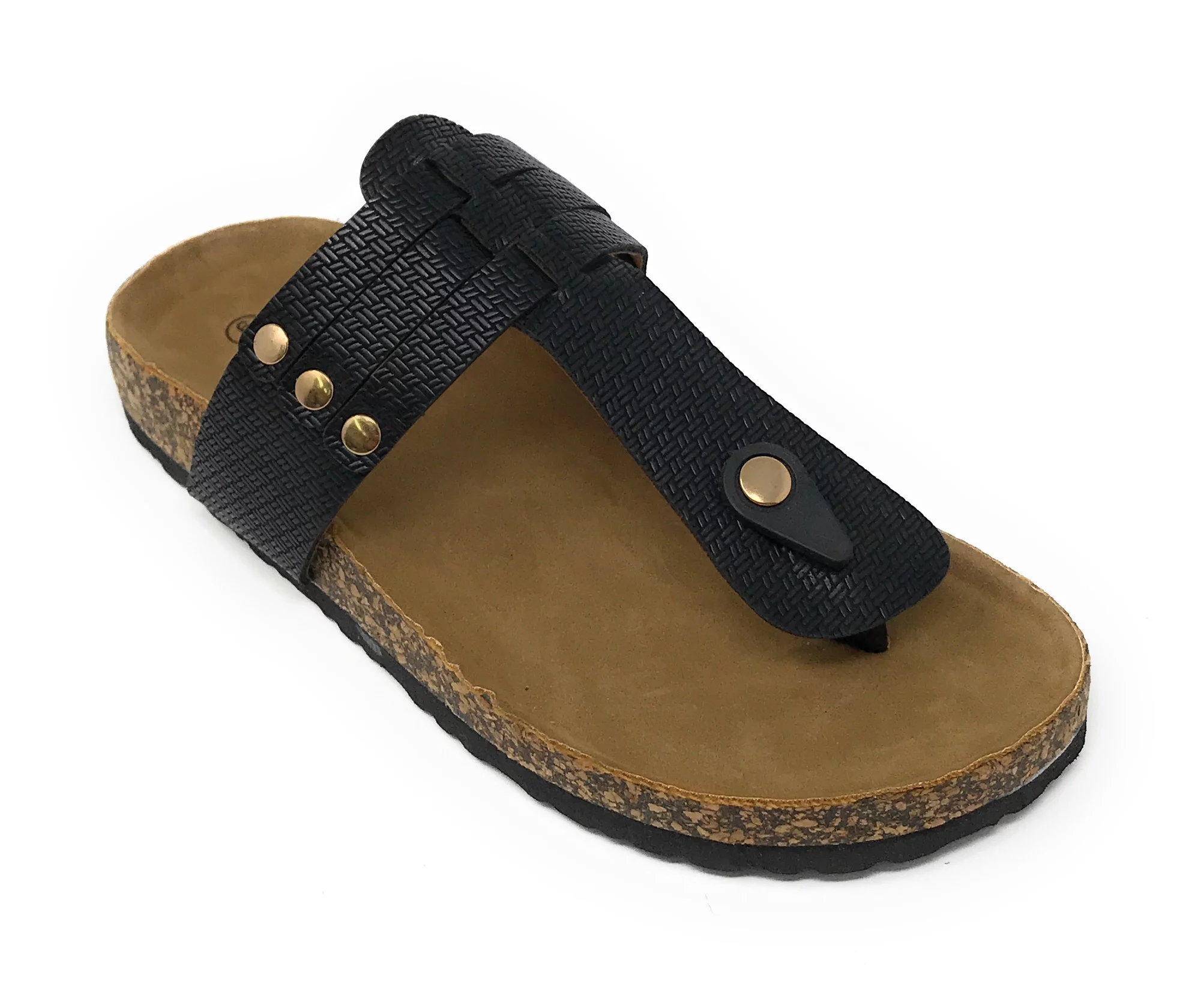 Victoria K Women's Thong Slider With Weaved Design And Studs Cork Sandals