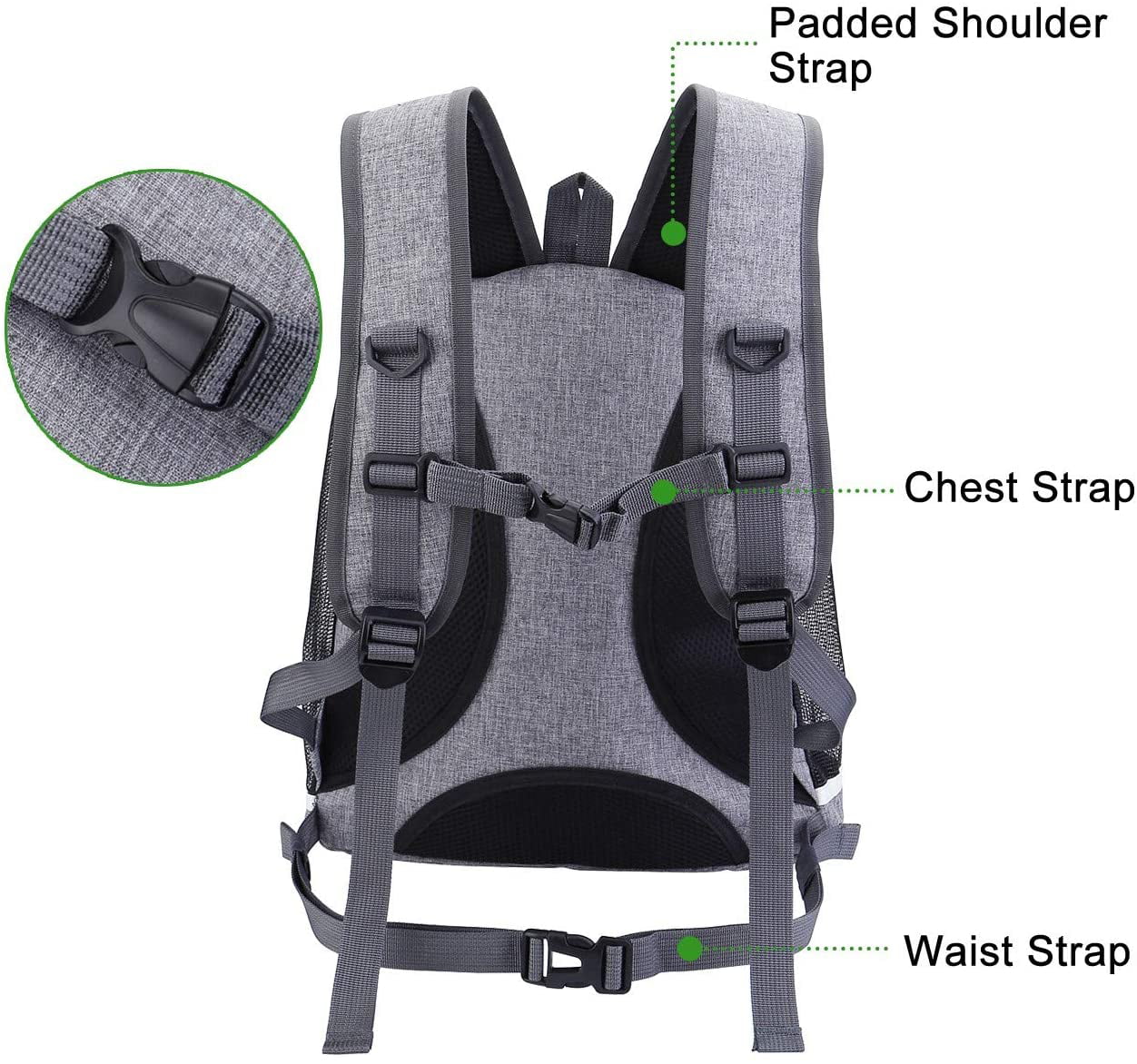 Comfortable puppy pet front bag with breathable head outside design and padded shoulders for hiking and outdoor travel, suitable for small dogs up to 10 pounds