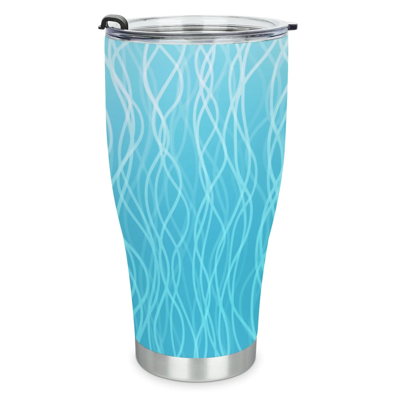 Hidove Stainless Steel Tumbler, Light Blue with Lines 30oz Leak Proof & Stainless Steel Bottle for Hot & Cold Drinks - Coffee Travel Mug, Water Metal Canteen, Thermal Cup