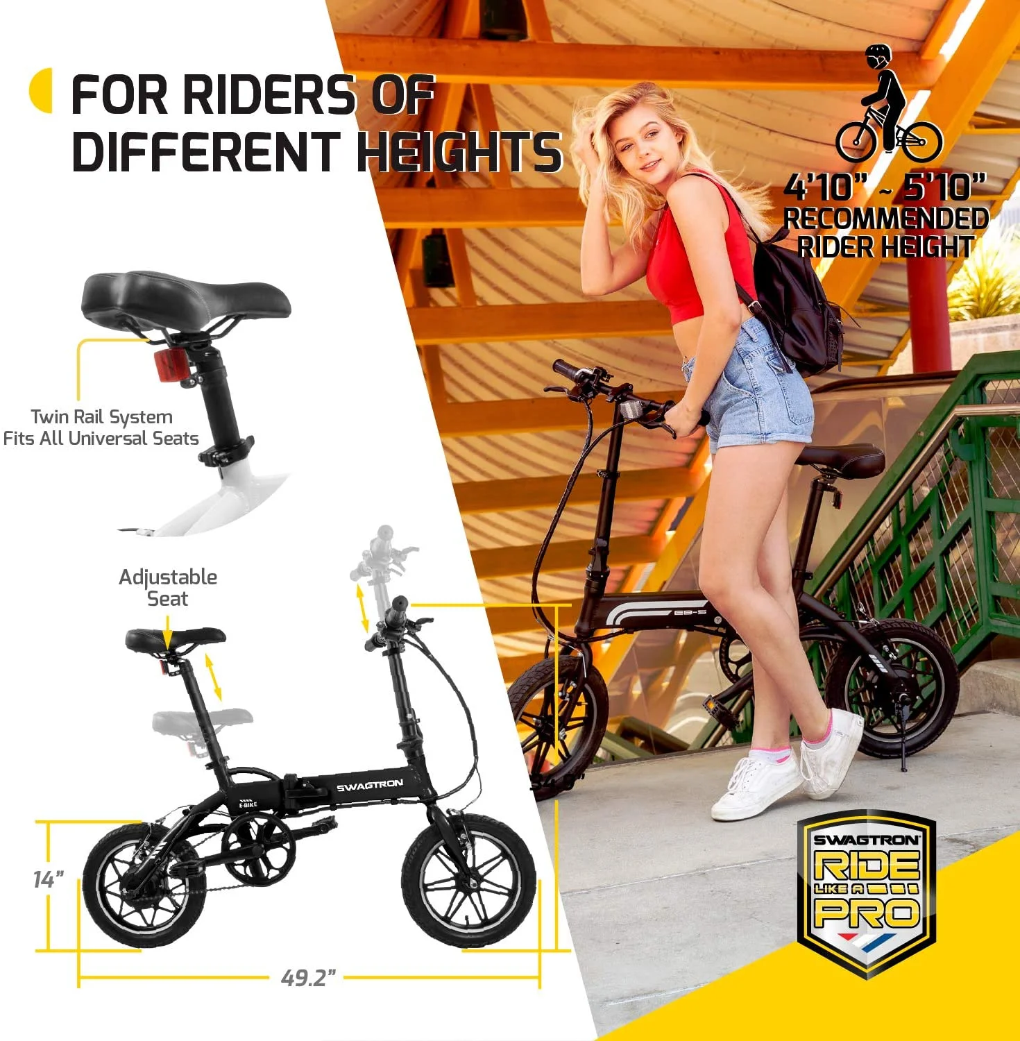 Swagtron Swagcycle EB5 Pro Plus Lightweight Aluminum Folding Electric Bike with Pedals (Recertified)