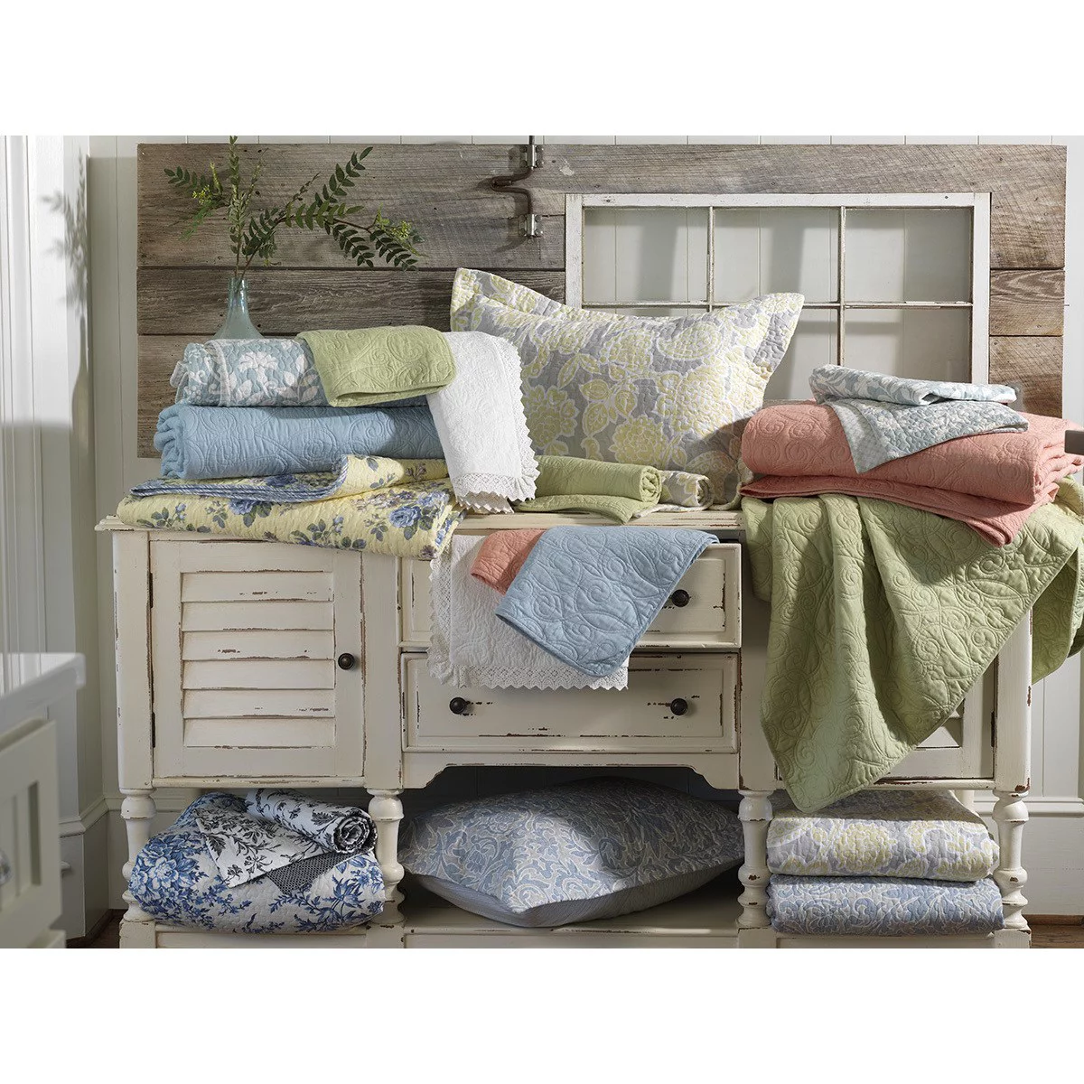 Laura Ashley  Brompton Serene Reversible Cotton Quilt Set