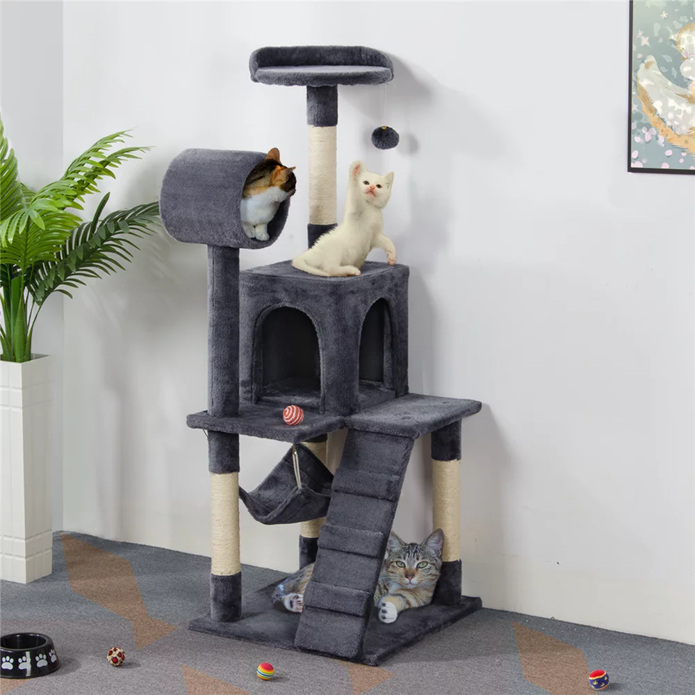 Yaheetech 51'' Cat Tree Condo Multilevel Cat Towers W/ Hammock Tunnel Scratching Post, Dark Gray