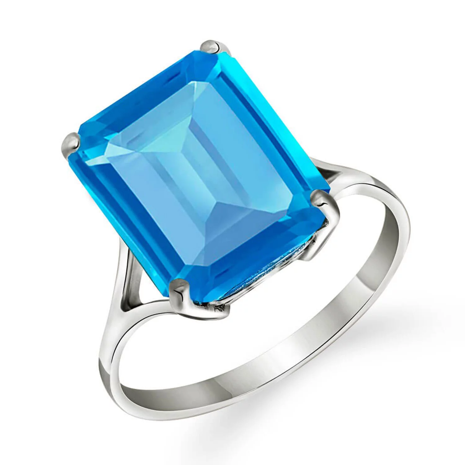 Galaxy Gold 14k White Gold Ring with Natural Octagon-shaped Blue Topaz - Size 11