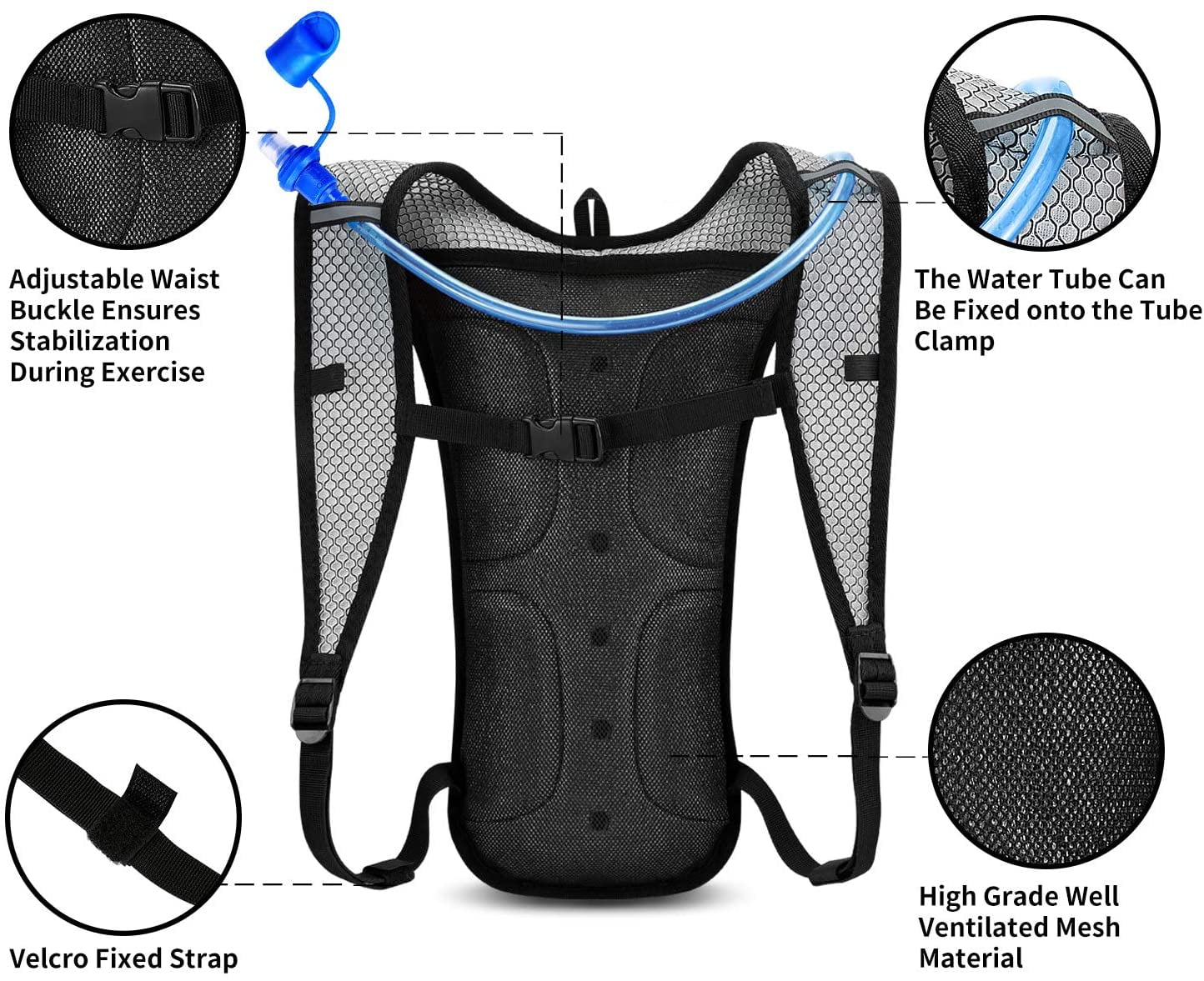 SKL Hydration Backpack with Water Bladder 2L, Daypack Adjustable Water Backpack Lightweight Backpack for for Running Cycling Biking Hiking Climbing, Green