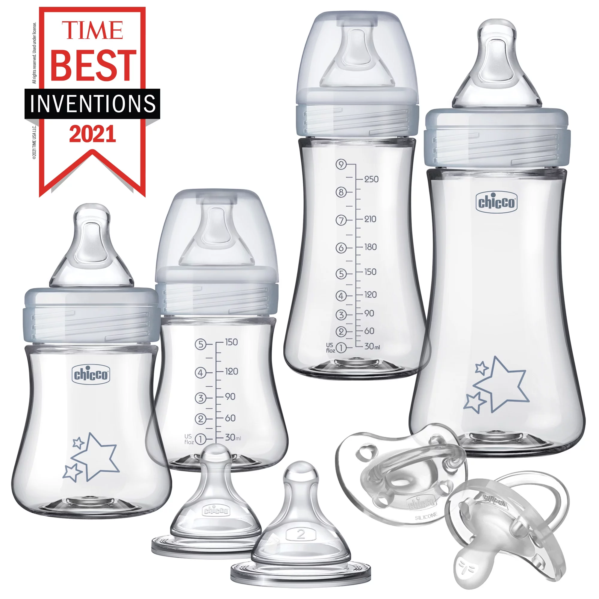 Chicco Duo Newborn Hybrid Baby Bottle Gift Set with Invinci-Glass Inside/Plastic Outside - Neutral
