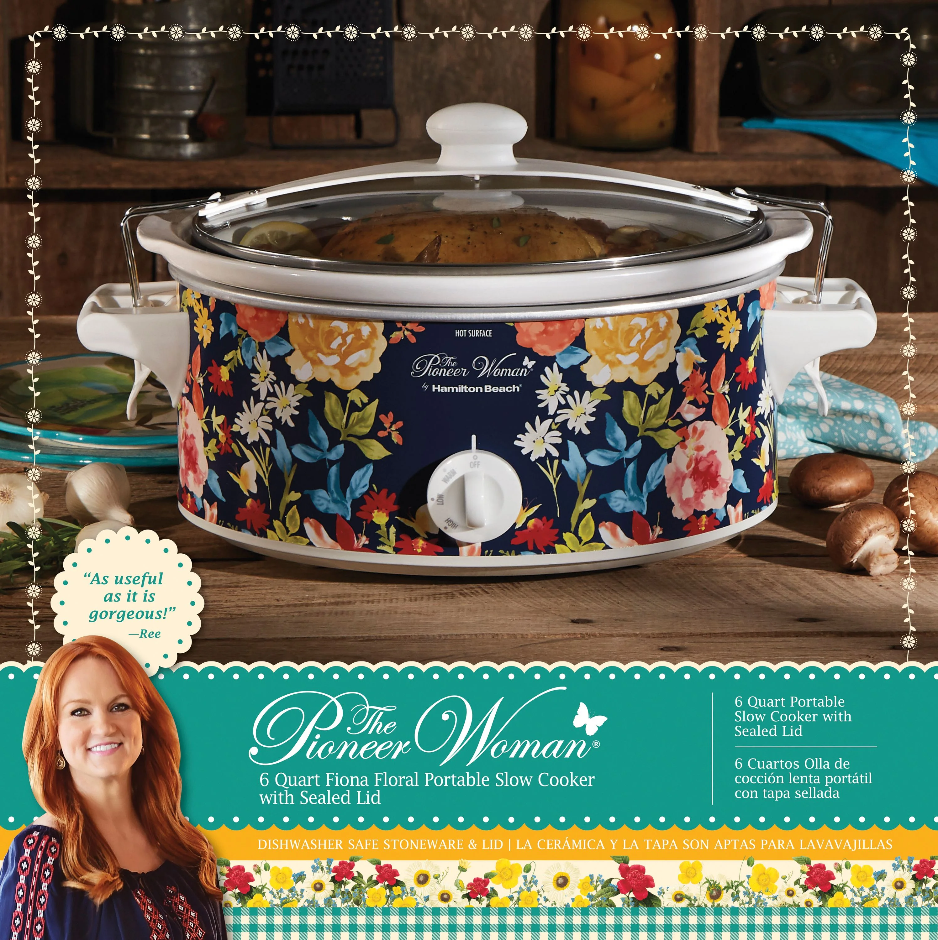 Pioneer Woman 6 Quart Portable Slow Cooker Fiona Floral | Model# 33066 By Hamilton Beach
