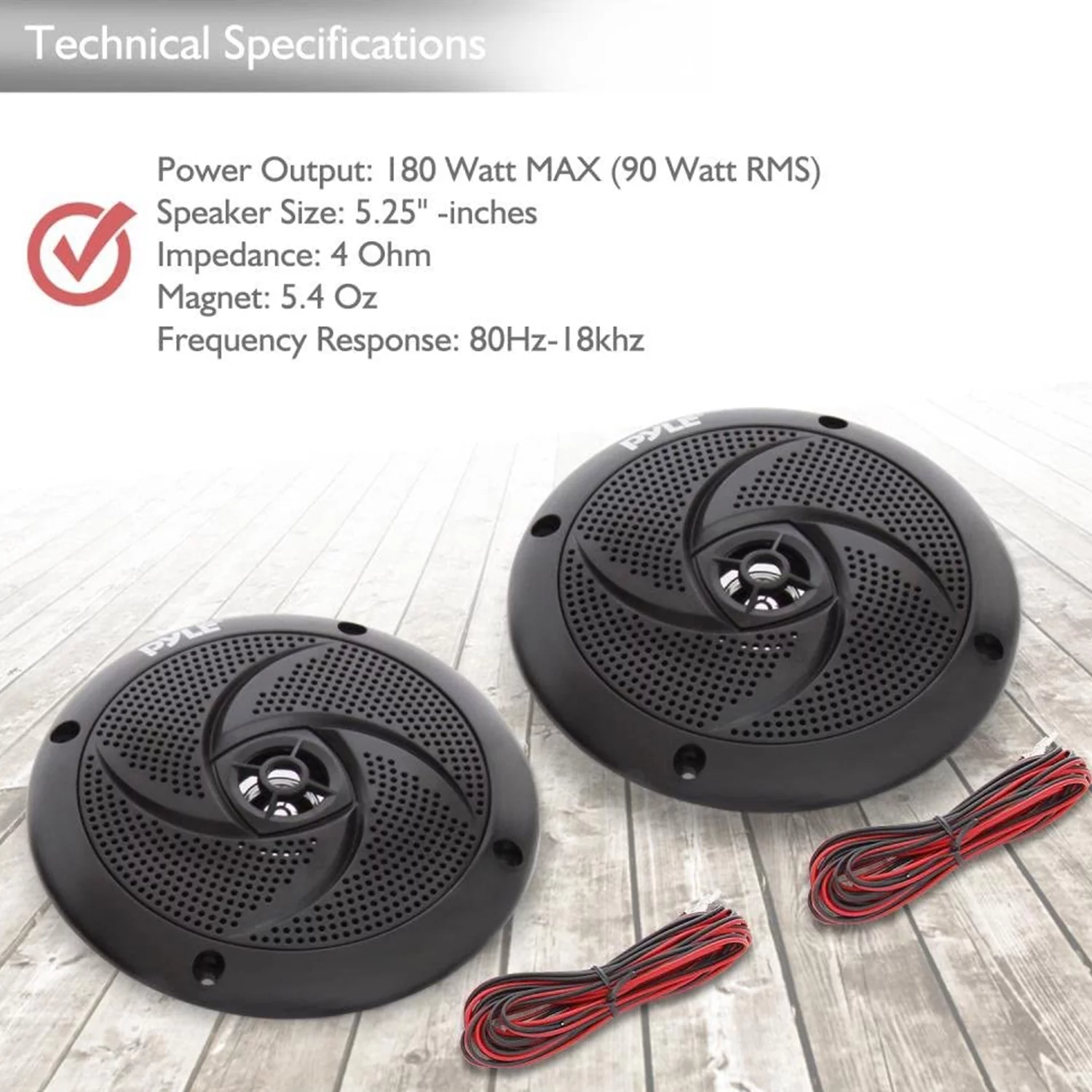 Pyle PLMRS5B 5.25 Inch Waterproof Low Profile Marine Speakers, Black (2 Pack)