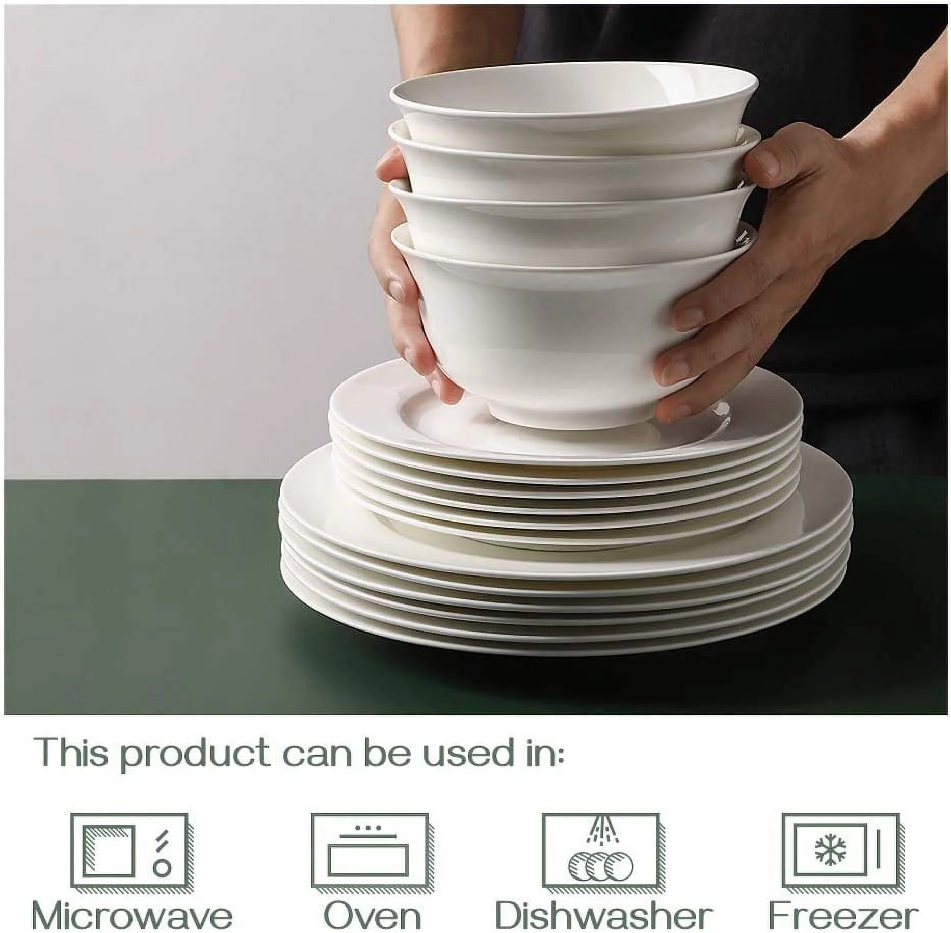 DOWAN Large Soup Bowls Set of 4,36 OZ Serving Bowls for Kitchen,7 INCH White Bowls for Cereal Ramen Stews Salads,Dishwasher Microwave Safe