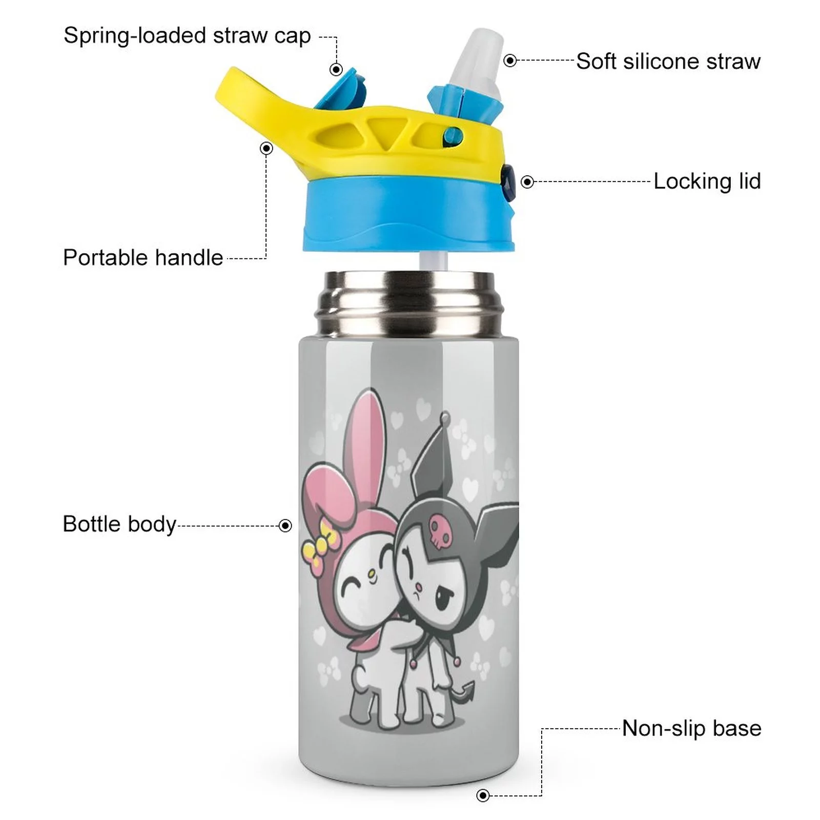 My Melody Kuromi Cute Children's Water Bottle Vacuum Insulated Stainless Steel Cup With Straw Toddler Thermoses