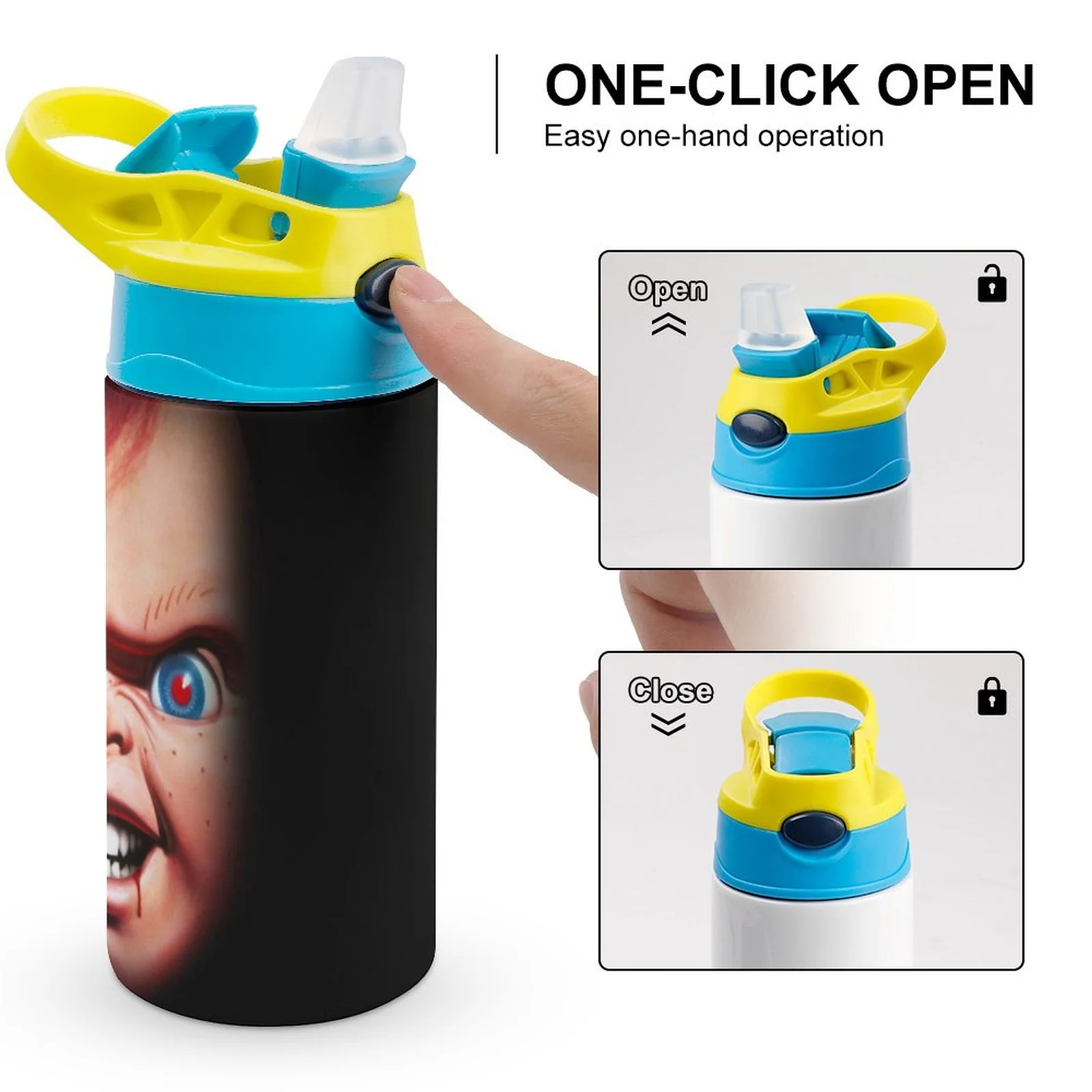 Chucky Scary Kid's Insulated Water Bottle With Straw Vacuum Stainless Steel Cup Leak-Proof Children Toddler Thermoses