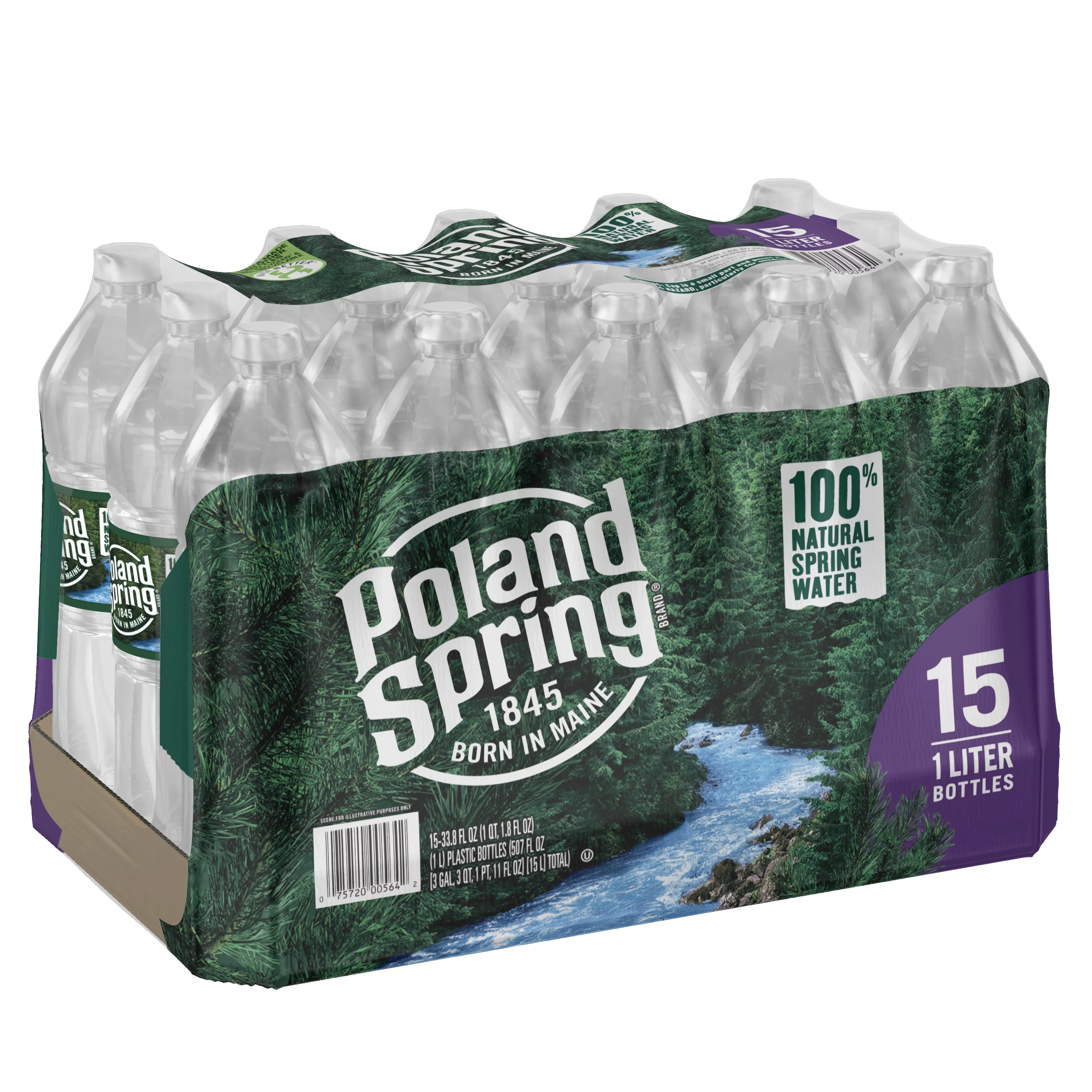 Poland Spring 100% Natural Spring Water, 33.8 Fl Oz, 15 Count Bottles
