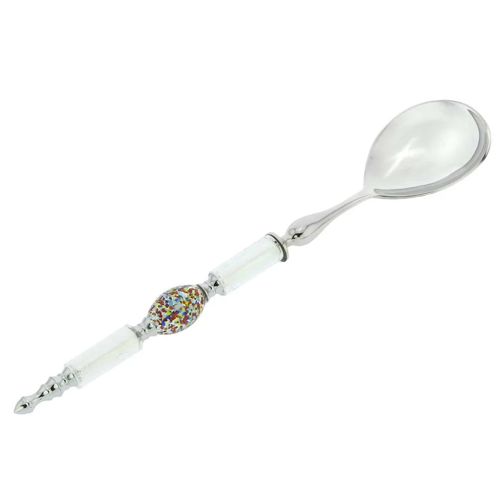 GlassOfVenice Italian Murano Glass Salad Spoon - Silver White Confetti