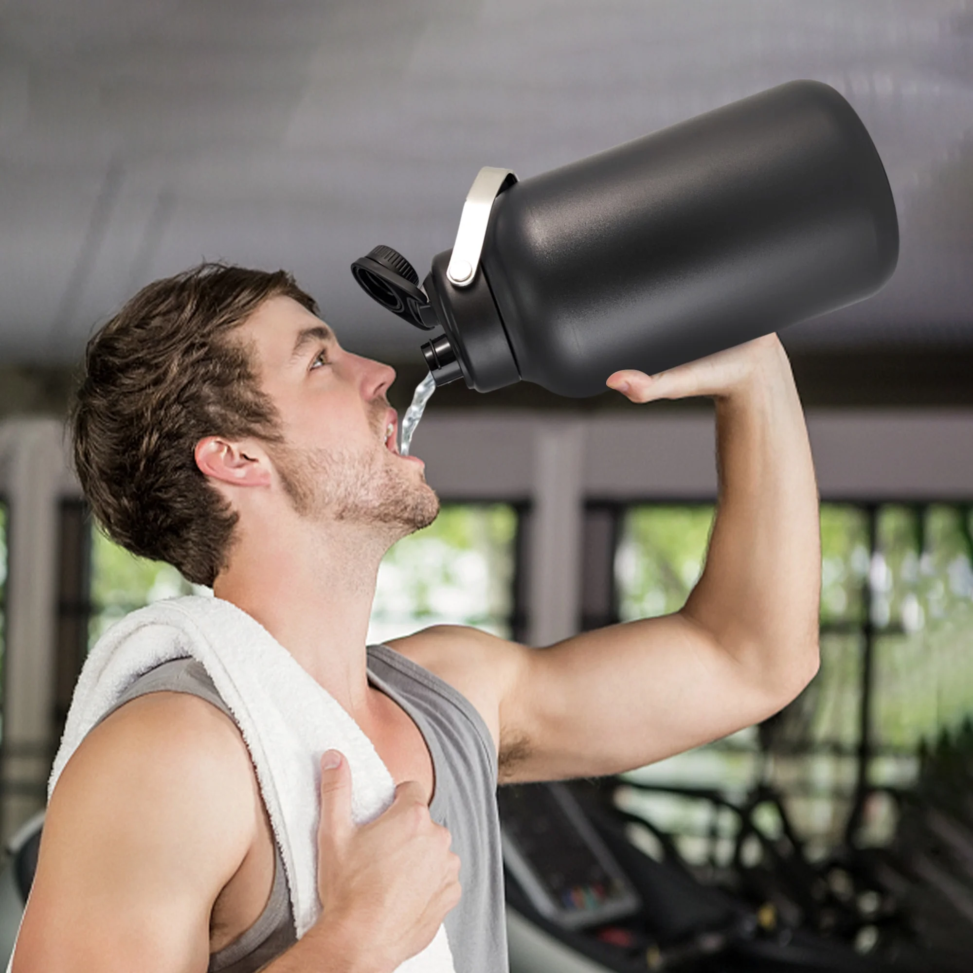 128oz Insulated Water Bottle With Wide Mouth, One Gallon Stainless Steel Double Vacuum Water Bottle For Hot & Cold Drinks, Large Water Bottle With Handle, Big Water Jug For Sports and Travel