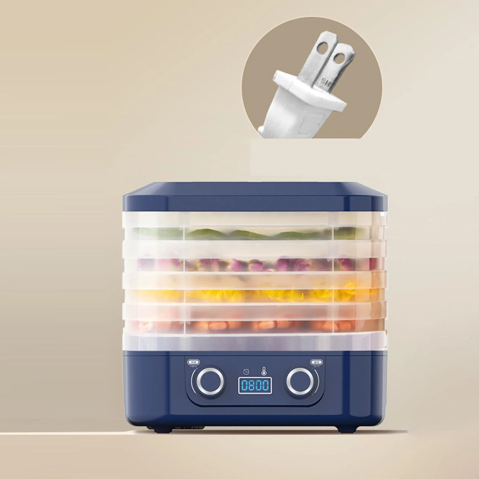 LOVIVER Food Dryer Adjustable Temperature Controls 5 Trays High Capacity Food Dried Fruit Machine 48H Timer for Snacks Meat Vegetable Blue