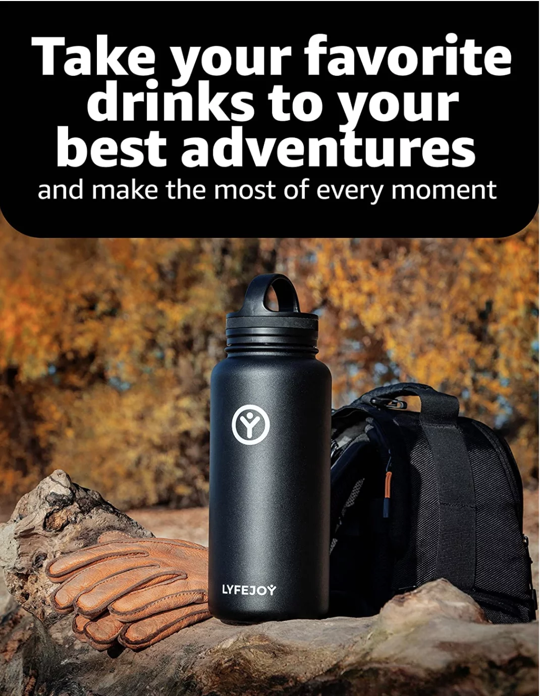 Lyfejoy Double Stainless Steel Insulated 32oz Water Bottle with Included Leak Proof Wide Mouth Lid, Straw Lid and Spout Lid - Vacuum Insulated, Dishwasher Safe, BPA-Free, Non-ToxicLid, Spout Lid, and